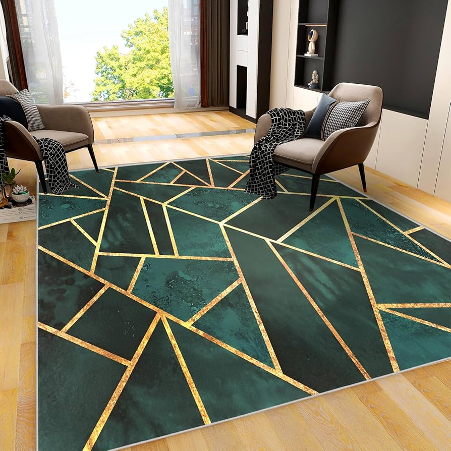 Tyrot Luxury Emerald Green Area Rug Modern Abstract