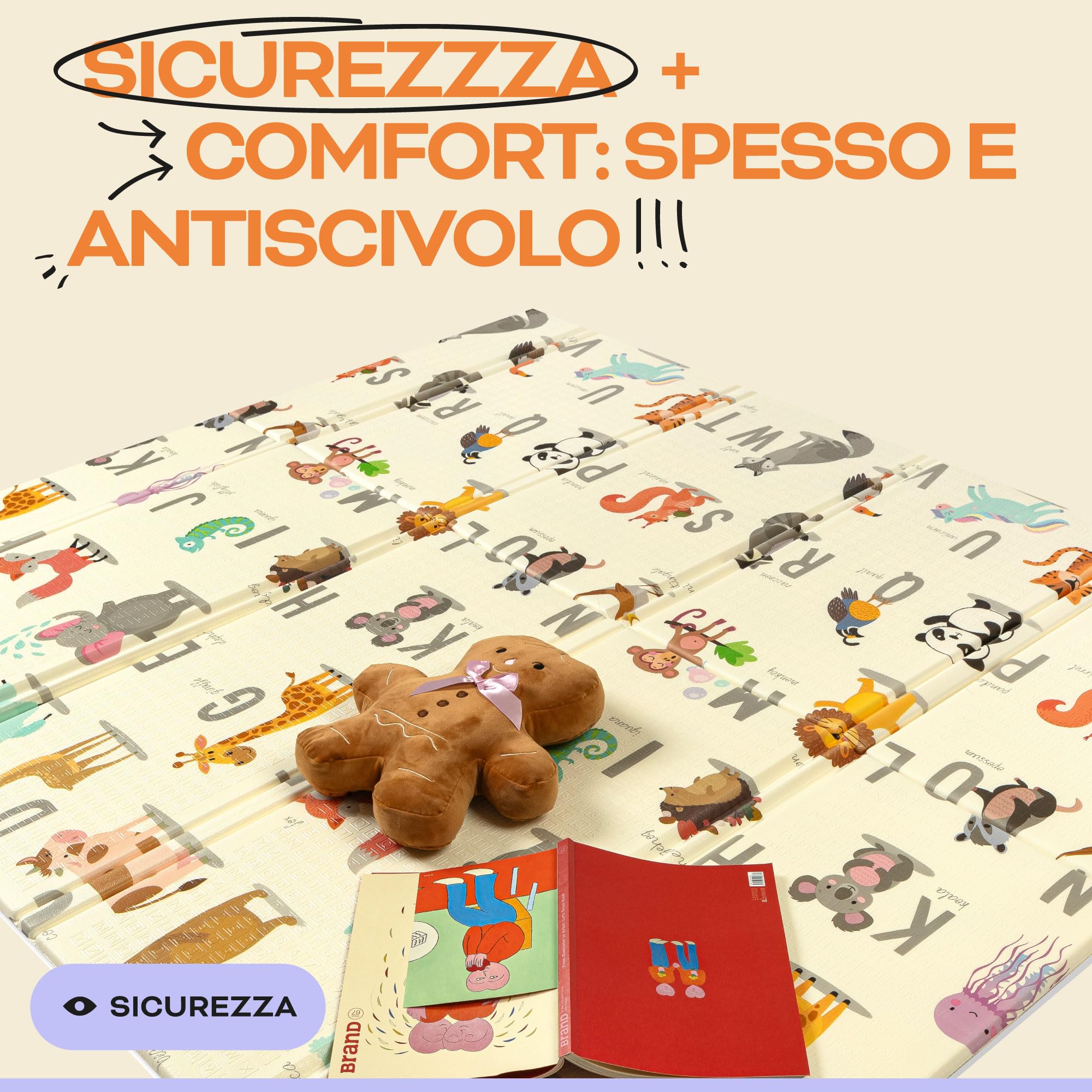 Tappeto da gioco bambini 180×200×1,5 cm pieghevole reversibile atossico impermeabile antiscivolo palestra neonato tummy time bambini arco giochi neonato 0-3/3-6/6-9 mesi sviluppo sensoriale - 5