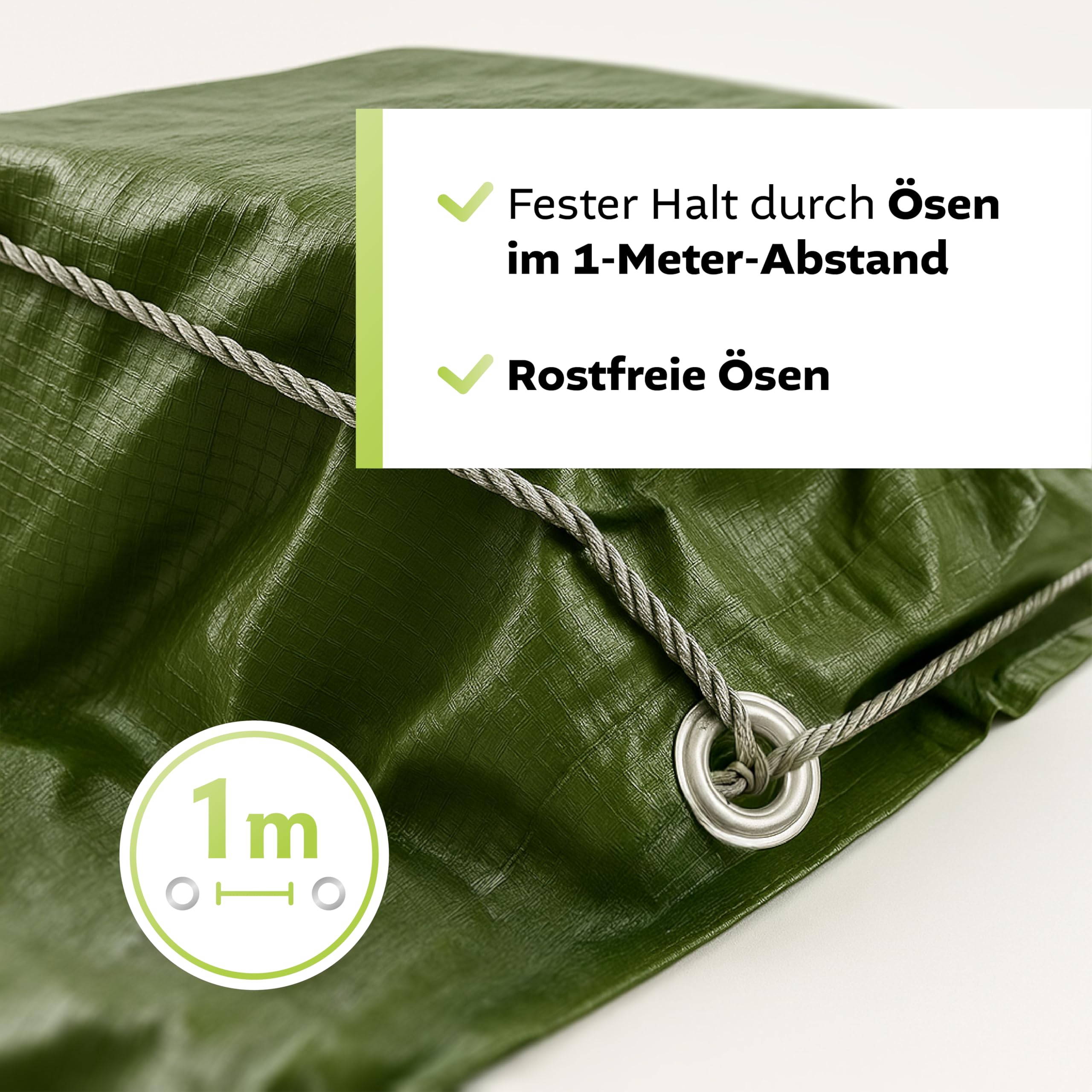 G.F. afdekzeil Professional Line 180g/m², Groen, 1,5m x 10m = 15m² keuze uit 24 verschillende maten in groen en wit! zeildoek met oogjes, uv-bestendige stof, Dekzeil met bevestigingsringen, afdekhoes