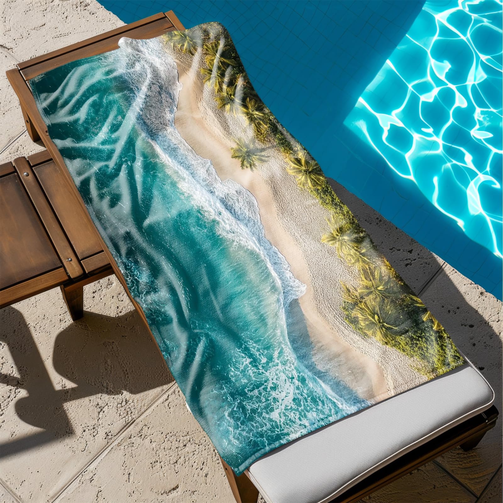 Drap de Plage XXL 200X200 Arbre De Coco Vert Clair Serviettes de Plage en Microfibre,Serviette Piscine Extra Large sans Sable pour Adultes Séchage Rapide