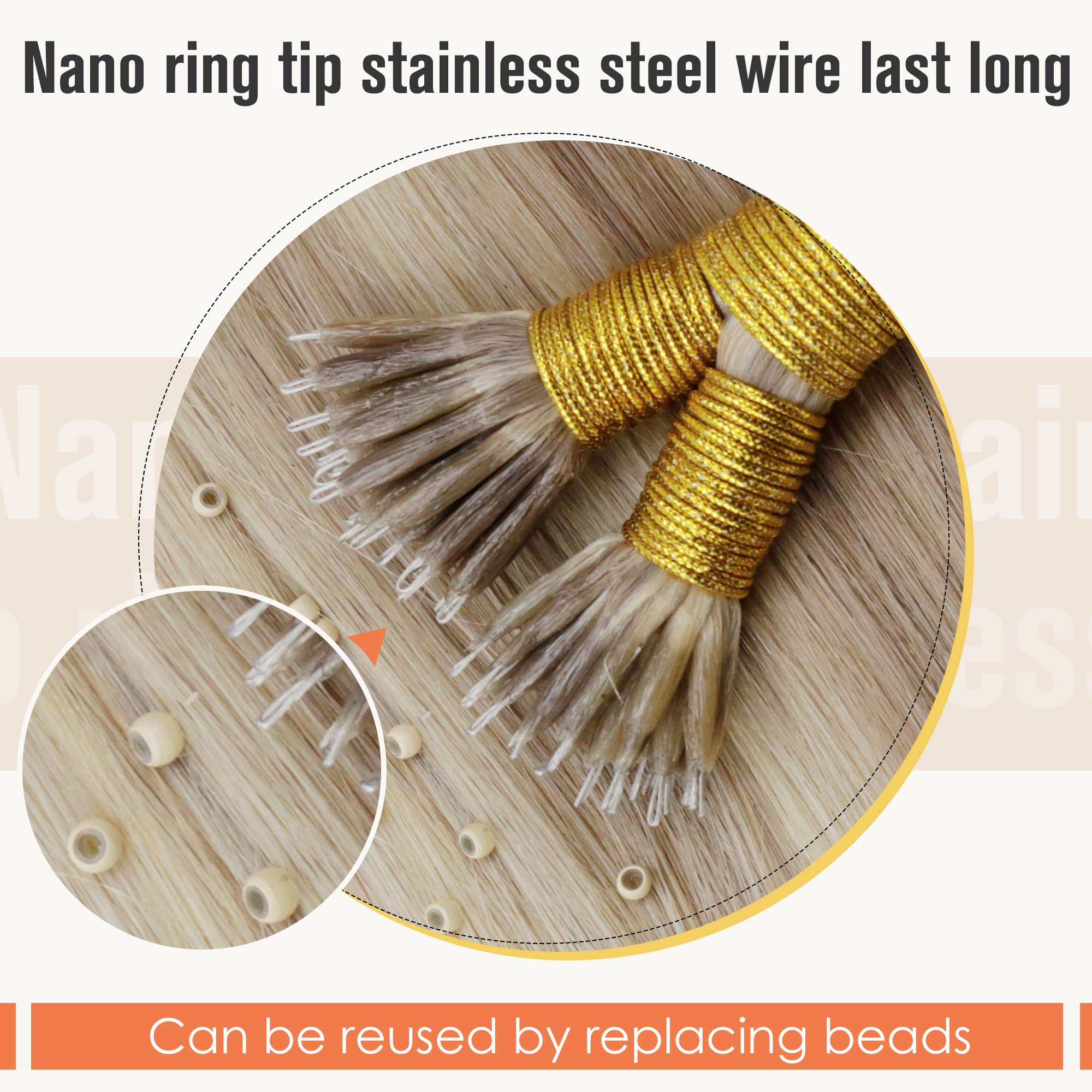 LaaVoo Nano Hair Extensions Real Human Hair Blonde Nano Beads Hair Extensions 22 Inch Highlight Golden Blonde Invisible Nano Ring Straight Remy Hair 50g 50s #16/22 - Image 4