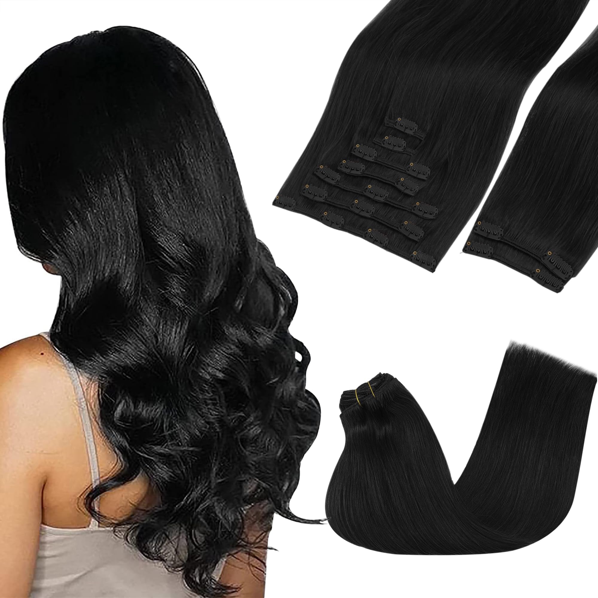 Photo 1 of **Stock Pic for reference****GOO GOO Clip in Hair Extensions Real Human Hair, Remy Human Hair Extensions Clip ins for Women, Natural Human Hair, 24inch 240g 9Pcs, 3/8/613 Balayage Walnut Brown to Ash Brown and Bleach Blonde