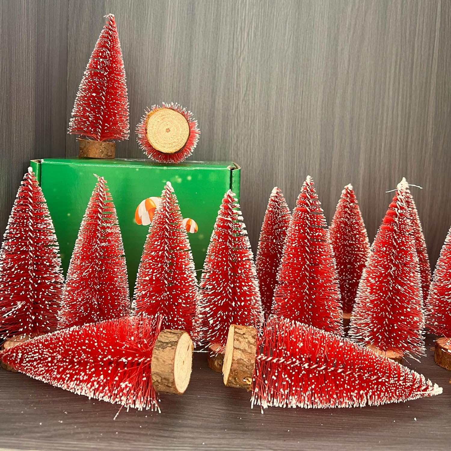 10pcs 4inch Mini Christmas Tree Bottle Brush Trees Chrismas Village Trees Ornaments Mini Plastic Christmas Trees with Wooden Base for Christmas Decoration Miniature Chrismas Tree (Red) - Image 5