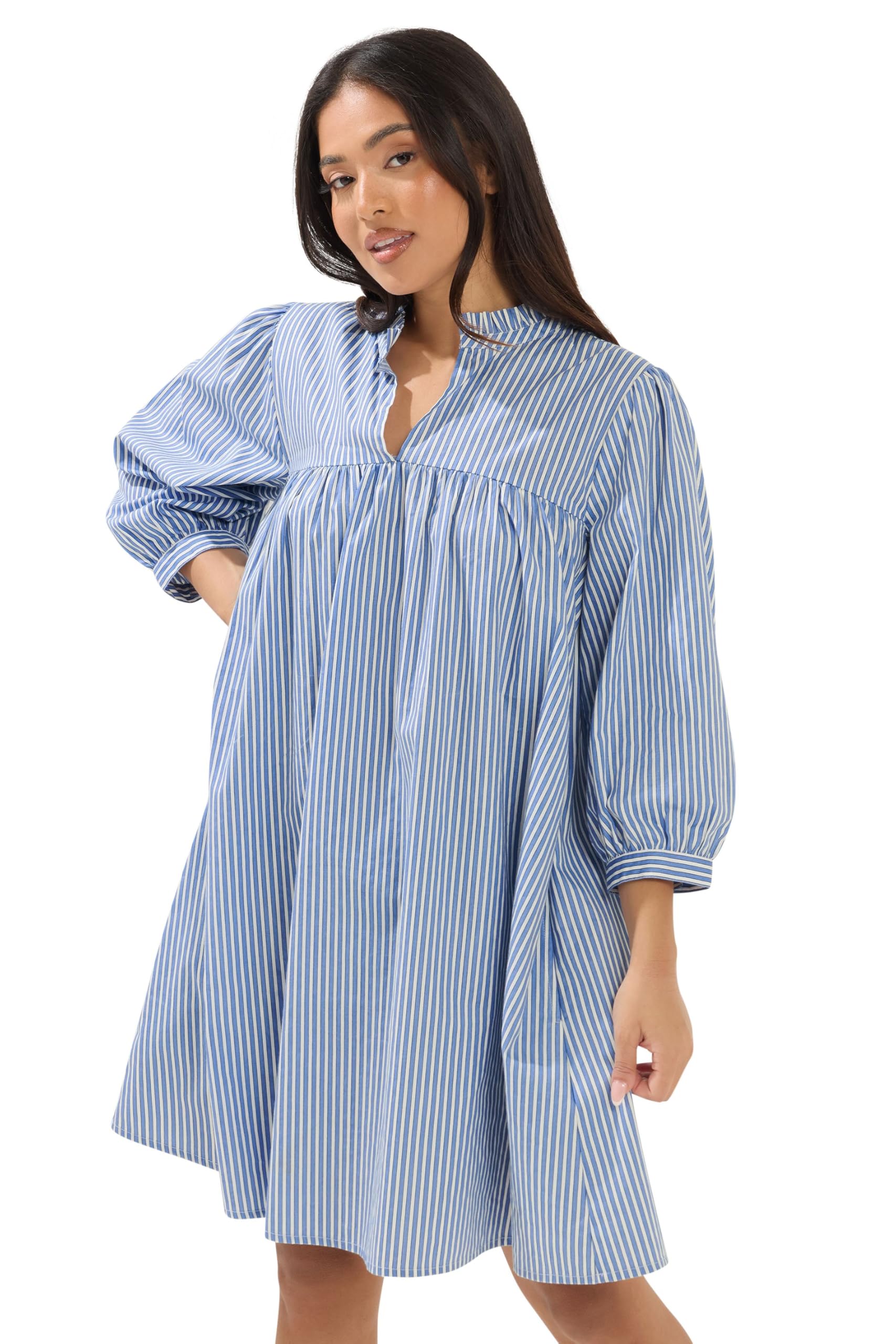 Pixiegirl Women's Light Blue Petite Stripe Smock Dress In Size 14