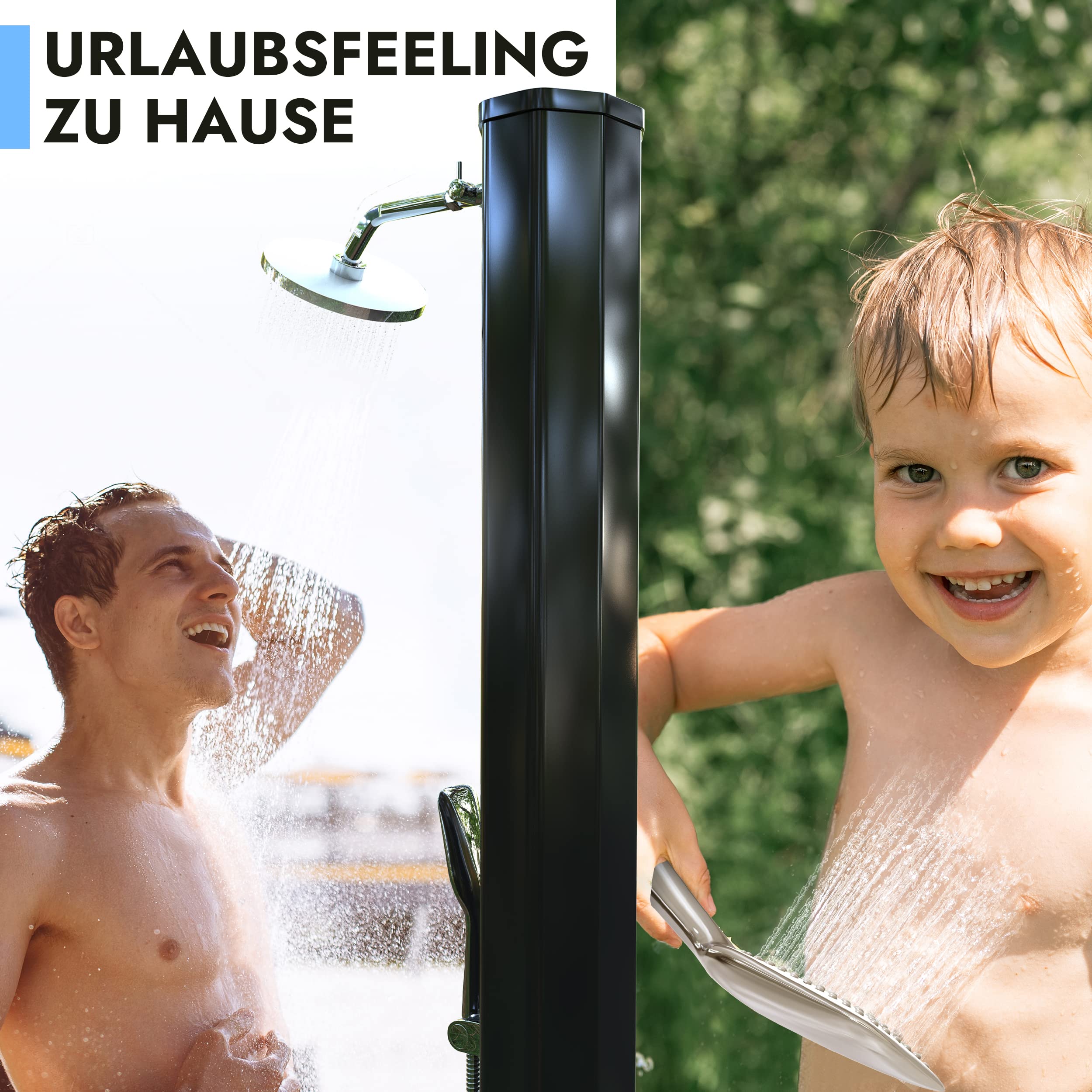 Solardusche Garten 35l Aussendusche mit Handbrause | 20cm Duschkopf Antikalk Noppen Fußdusche Tank Gartendusche mit Regler Pool Dusche Draußen Warm Kalt Energie sparen