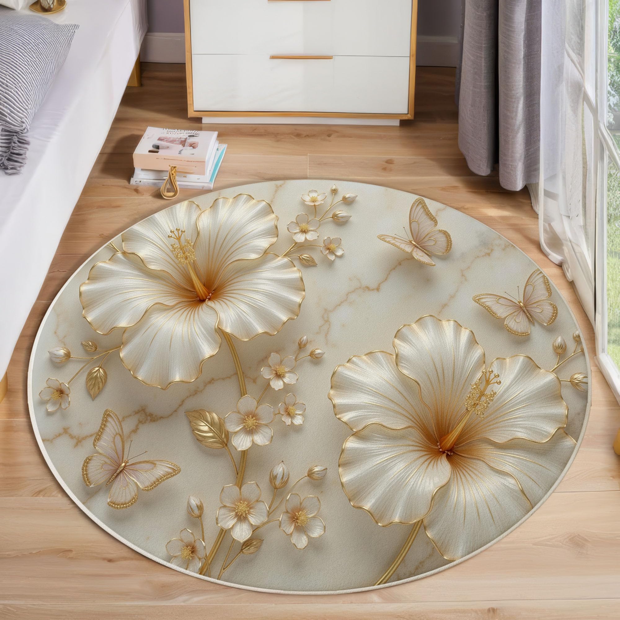 Tapis de salon rond doux et confortable style marbre 80cm