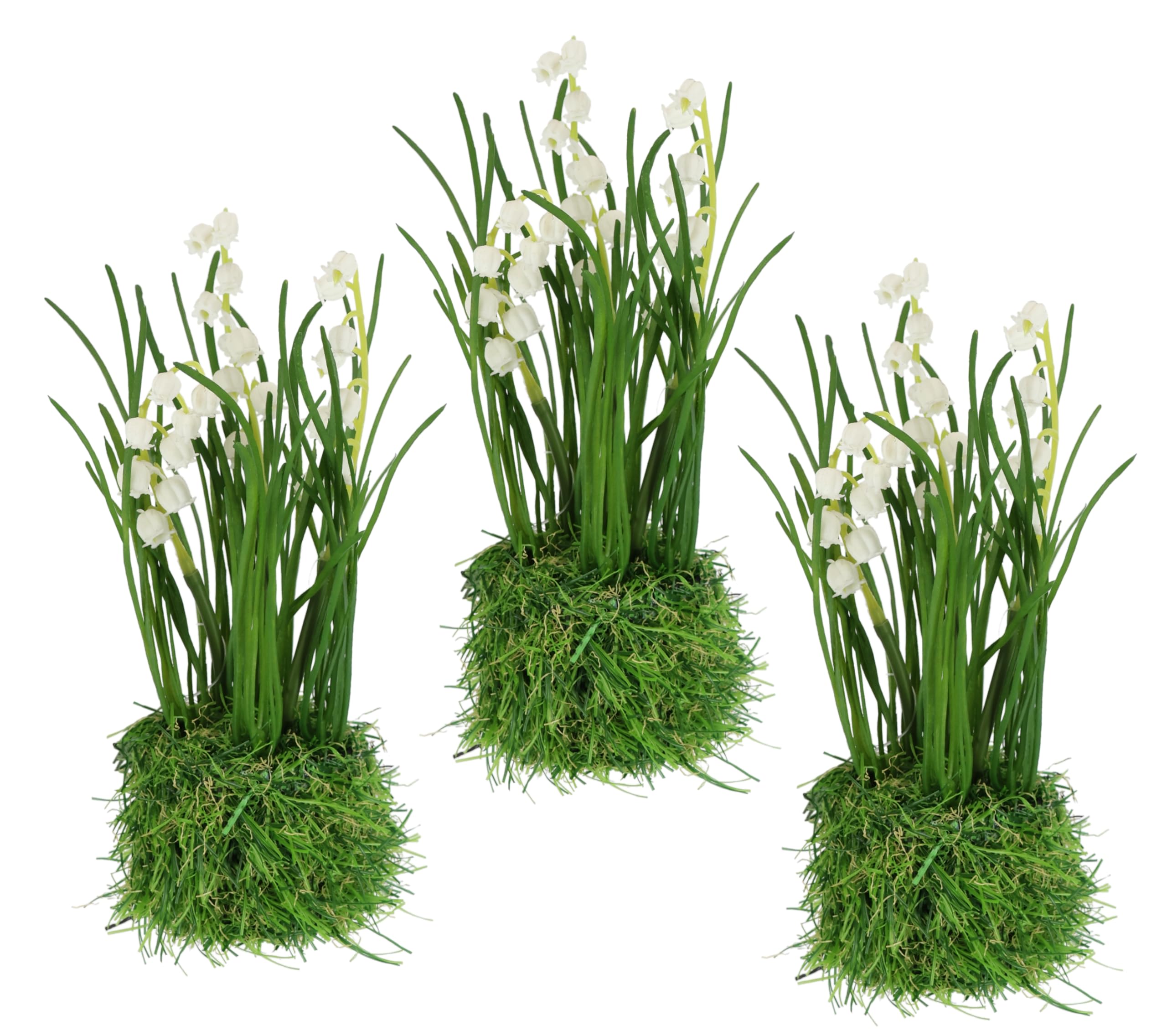 Sztuczne konwalie w trawie, gniazdo 25 cm, 3-częściowy zestaw sztucznych kwiatów, przebiśniegi, krzak trawy, dekoracja wielkanocna, Wielkanoc, wczesne kwiaty, wiosenna dekoracja wiosenna, gniazdo