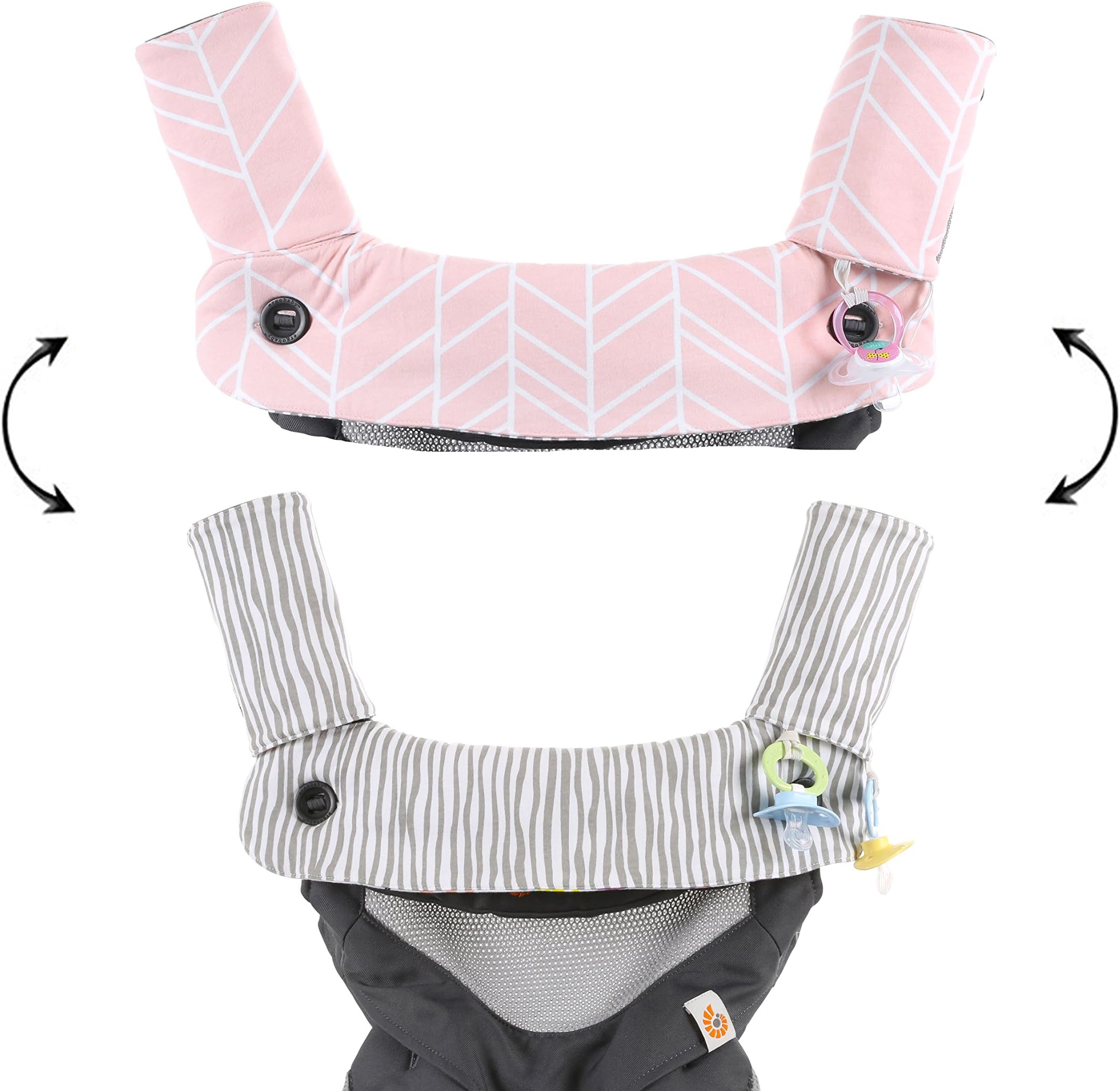 Premium Drool and Teething Reversible Cotton Pad | Fits Ergobaby Four Position 360 + Most Baby Carriers | Pink Herringbone Design | Hypoallergenic | Great Baby Girl Shower Gift by Mila Millie