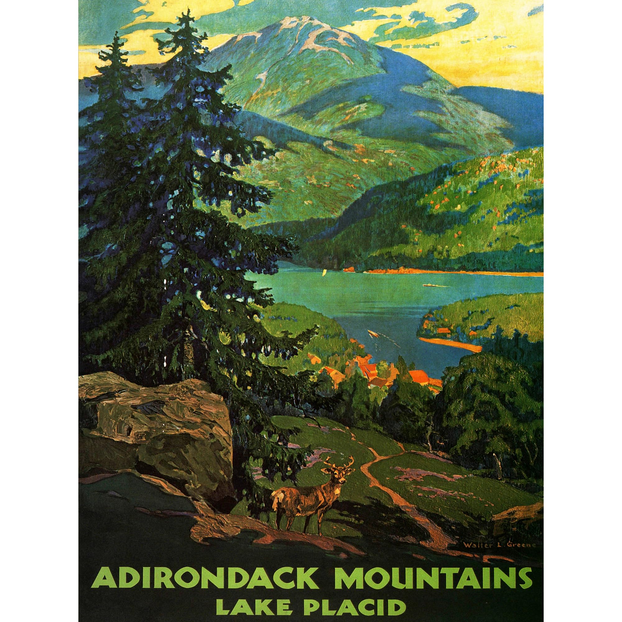 Wee Blue Coo Travel Adirondack Mountains Lake Placid Tree Picture Wall Art Print