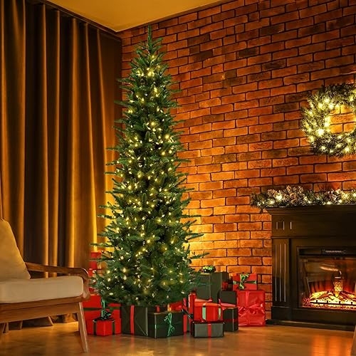 Miniatura 80 de Fraser Hill Farm Árbol de Navidad artificial de pino carmelo preiluminado de 7.5 pies con luces LED dobles multicolor y blanco cálido, follaje LED