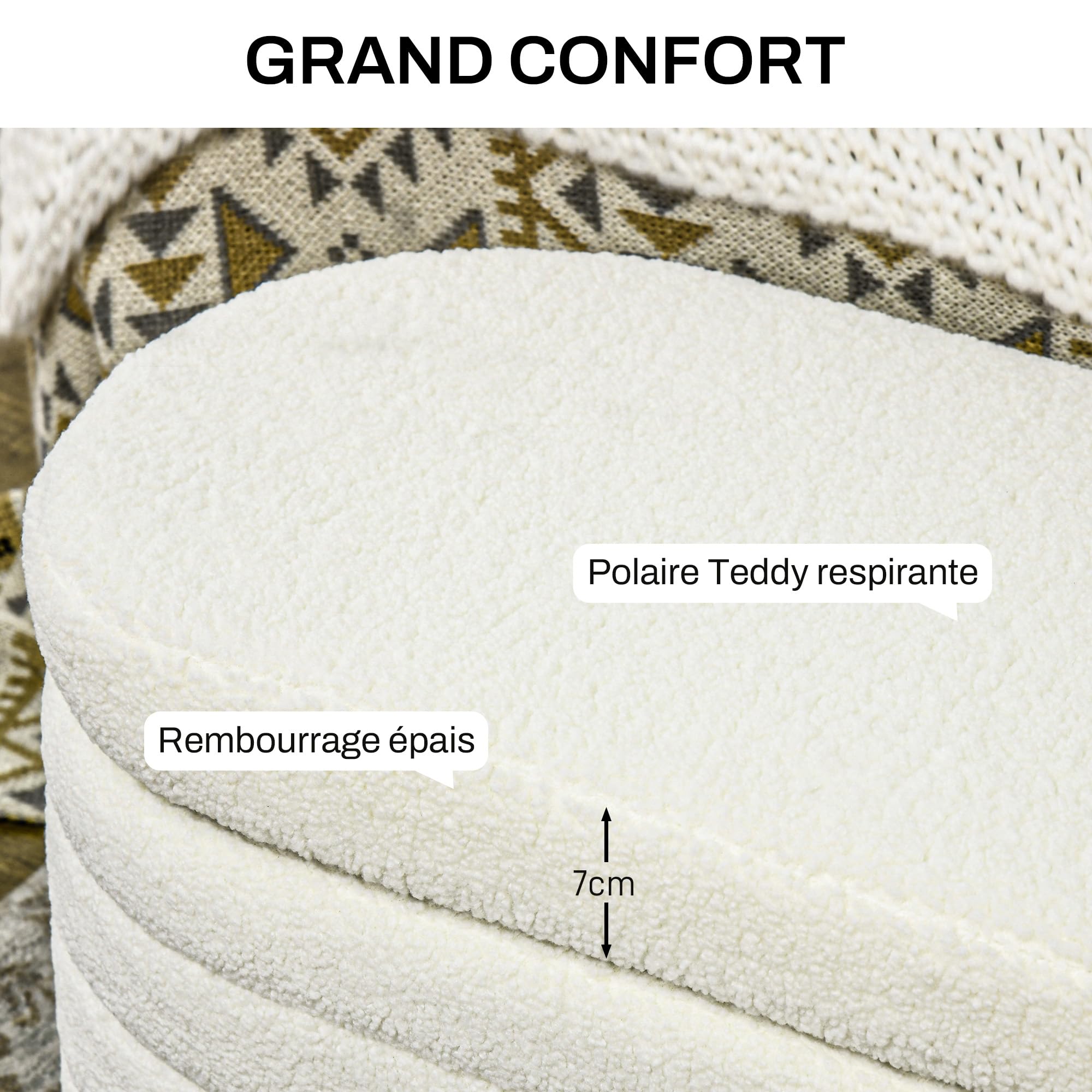 HOMCOM Banc de Bout de lit Coffre de Rangement 2 en 1 Cadre en Bois Crème | Banquette, Rembourré en polaire