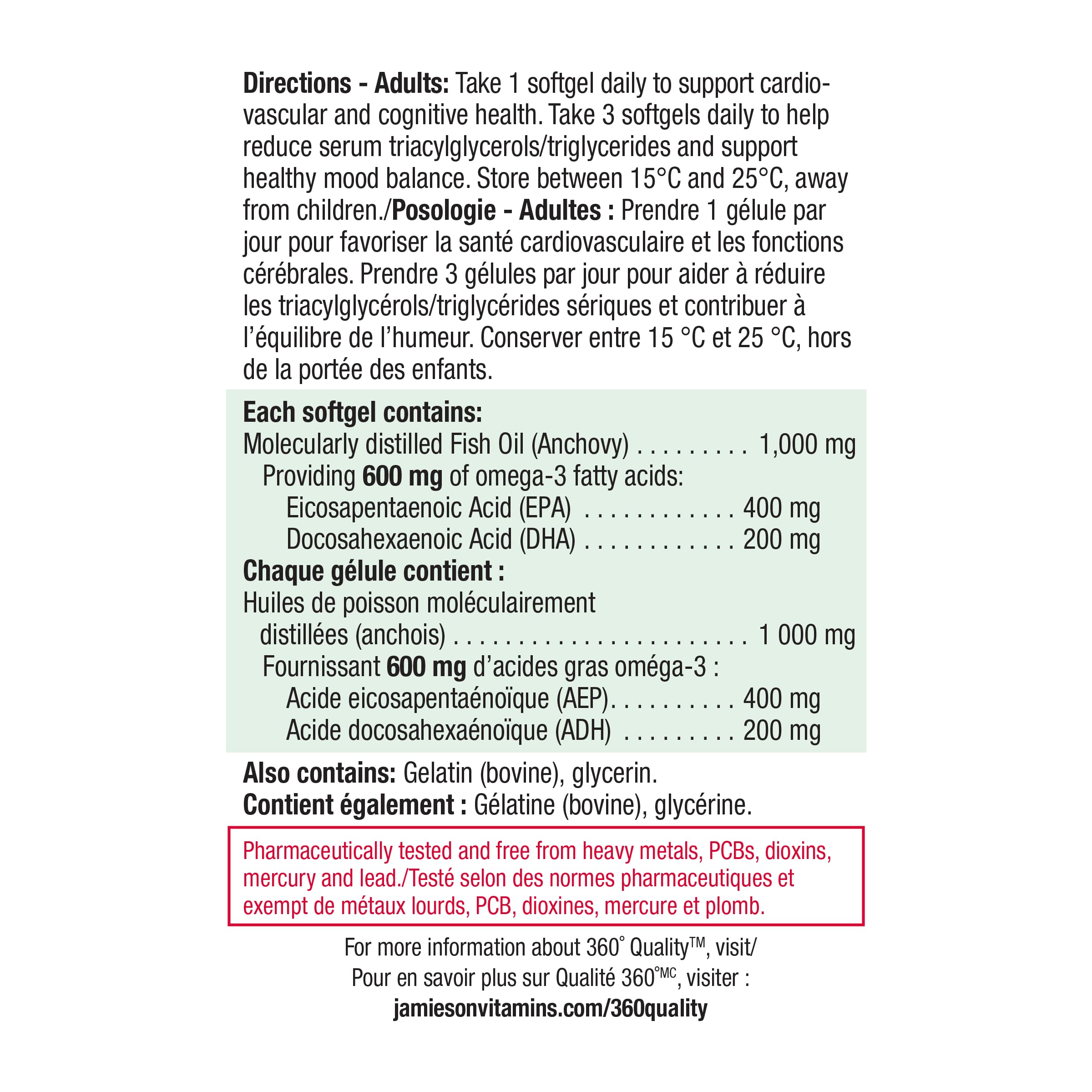 Jamieson Extra Strength Omega-3 600mg 80 Softgels