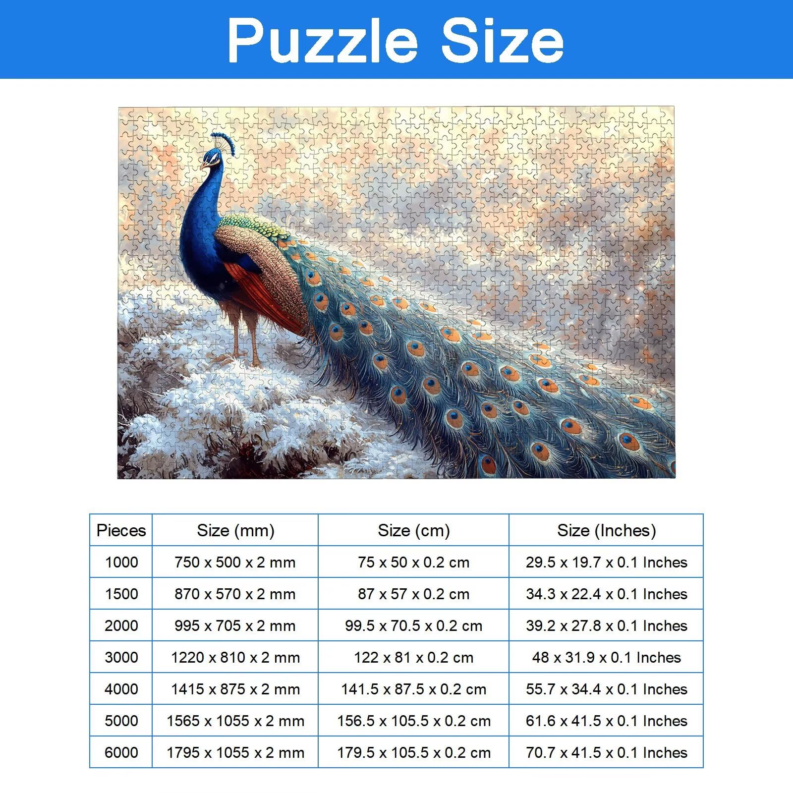 Puzzle 4000 Pezzi Pavone, Puzzle Animale 4000 Pezzi Arte per Adulti e Bambini, Misura: 141.5x87.5 cm, Puzzles Legno per Adulti con Squisita Scatola di Imballaggio, Regalo Donna, Regalo Uomo, -8769
