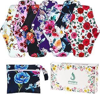 Reusable Menstrual Pads, Breathable Mesh Surface Cloth Pads for Heavy Flow with Wet Bag, Large Sanitary Pads Set with Wings for Women, Washable Overnight Cloth Panty Liners Period Pads