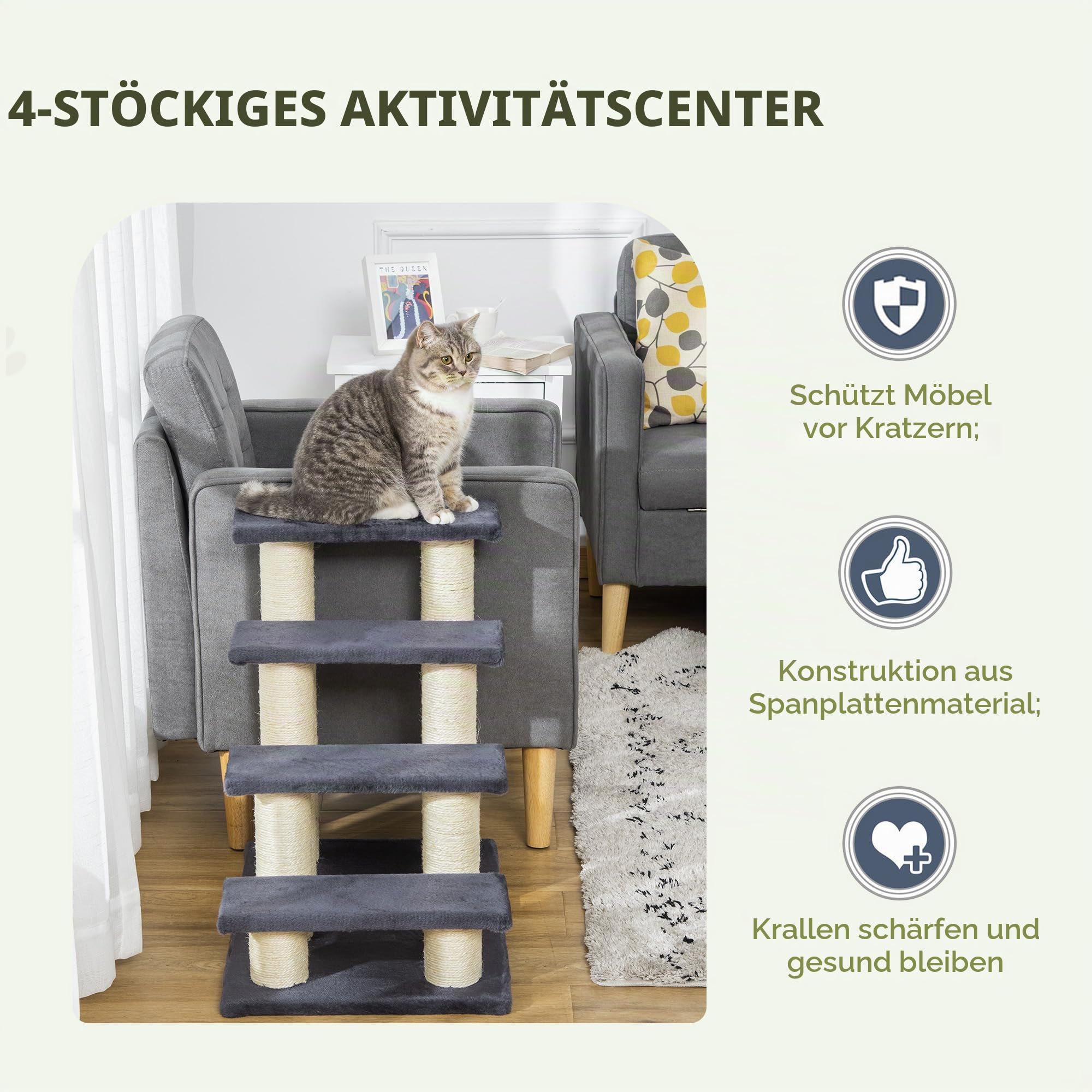 PawHut Tiertreppe Katzentreppe Hundetreppe 4 Stufen Treppe für Katze und Hunde Plüsch Grau 60 x 42 x 61 cm | Haustiertreppe, Hundetreppe, Hunderampe, Einstiegshilfe für Bett, Sofa, Couch