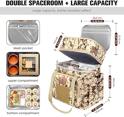 Miniatura 4 de Lonchera táctica para hombres, gran bolsa de almuerzo con aislamiento expandible, duradera, impermeable, a prueba de fugas, para adultosviajes de