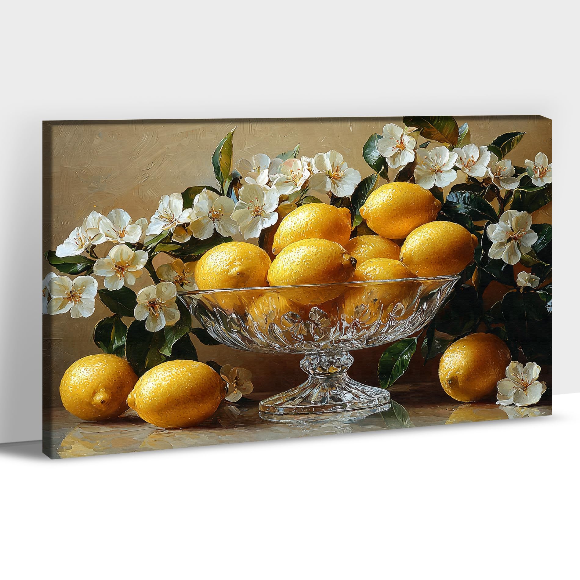 Yellow Lemon Canvas Wall Art – Kitchen & Dining Room Decor, Framed Fruit Print, Waterproof Canvas, Ready To Hang (Multiple Sizes)
