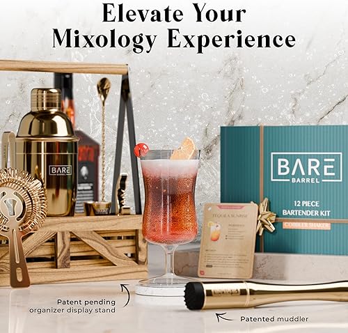 Miniatura 8 de BARE BARREL Mixology Bartender Kit Bar Set  Juego de coctelera de Martini  Herramientas de mezcla de barware para el hogar  Carrito portátil rústico