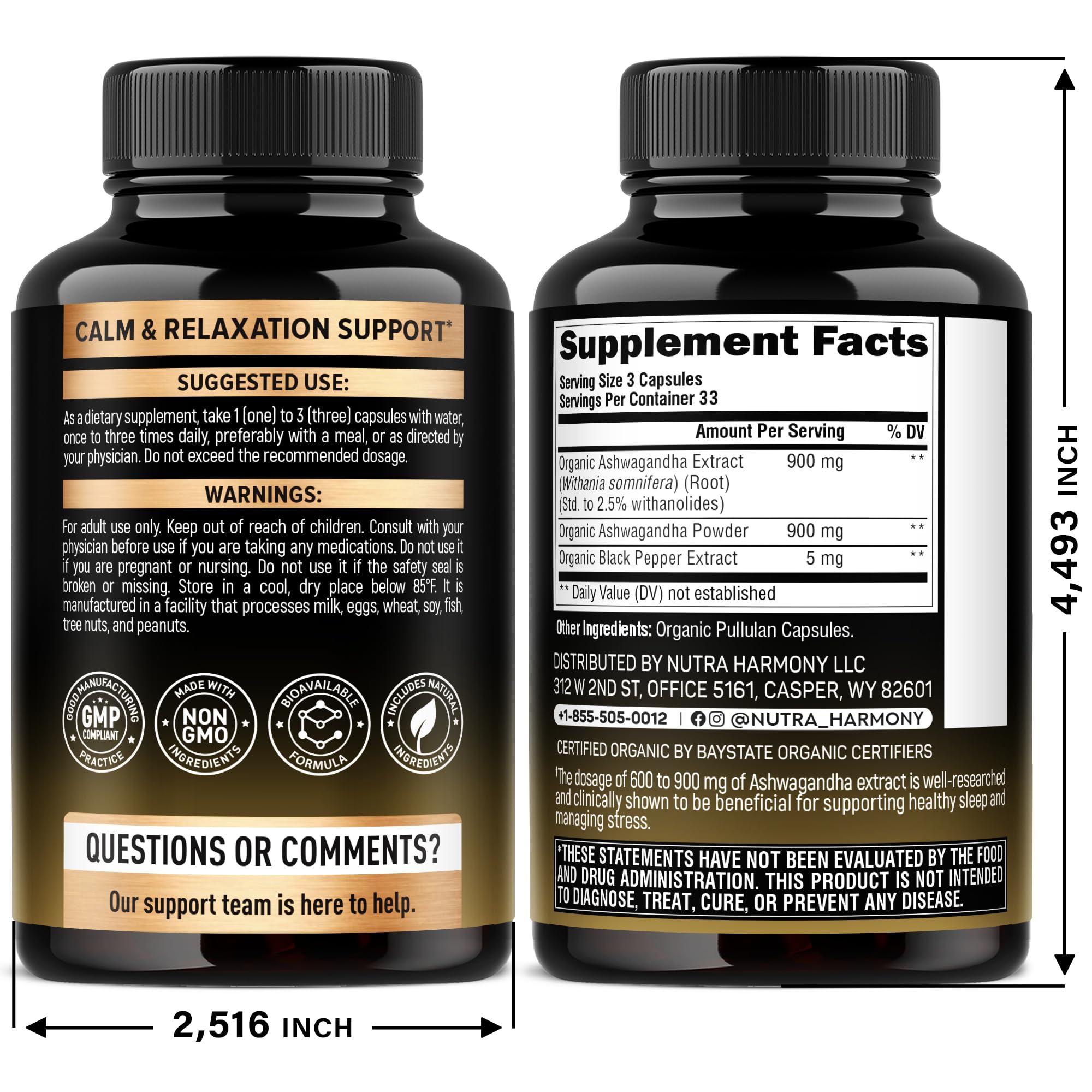 Ashwagandha Supplements 1800mg - USDA Organic for Women & Men - 100 Caps — Amazon image 2