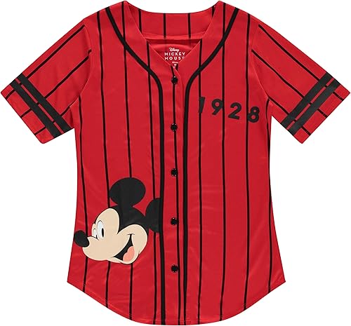 Disney Ladies Mickey Mouse Fashion Shirt - Mickey & Minnie Mouse Baseball Jersey Mickey Mouse Button Down Baseball Jersey