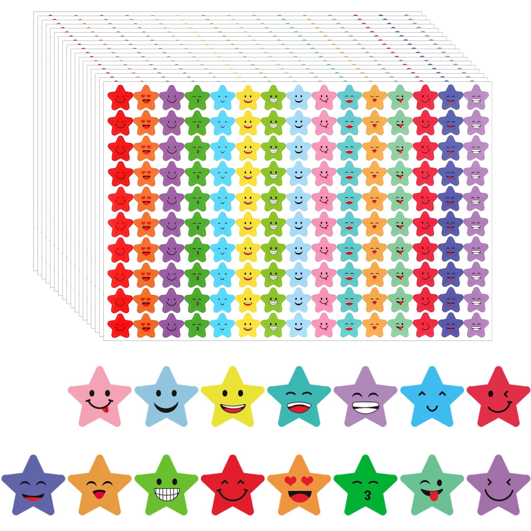 Excefore 7500Pcs Star Stickers, 15 Designs Happy Smile Face, Holographic Small Star Stickers for Kids Reward, Behavior Chart, School Classroom Student Teacher Supplies