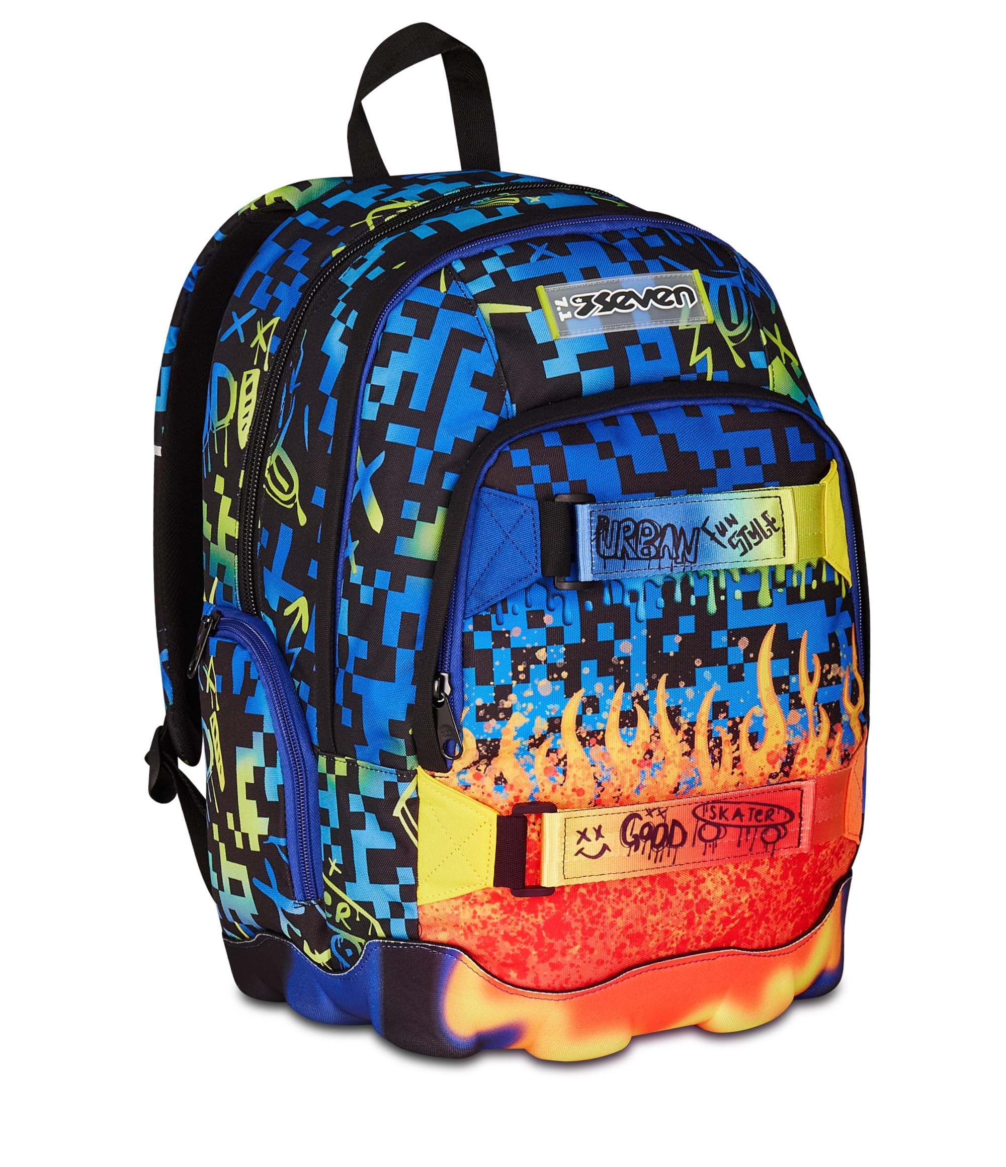 Seven Sac à Dos d'école Double, Bleu, Double Compartiment de 31 L, avec Poche pour PC, Poche pour Bouteille d'eau et Poche avec Organisateur, Sac à Dos d'école Moyenne et supérieure, Sac à Dos garçon