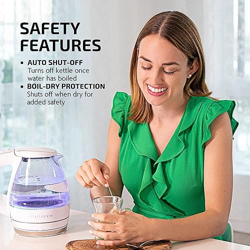 Miniatura 4 de Ovente Hervidor eléctrico de vidrio, 1.5 litros de vidrio de borosilicato sin BPA, calentador de encimera de ebullición rápida y hervidor eléctrico