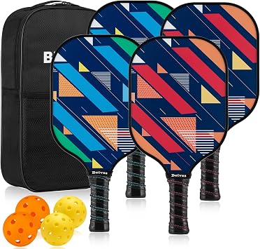 Pickleball Paddles Set of 4, Fiberglass Rackets USAPA Approved