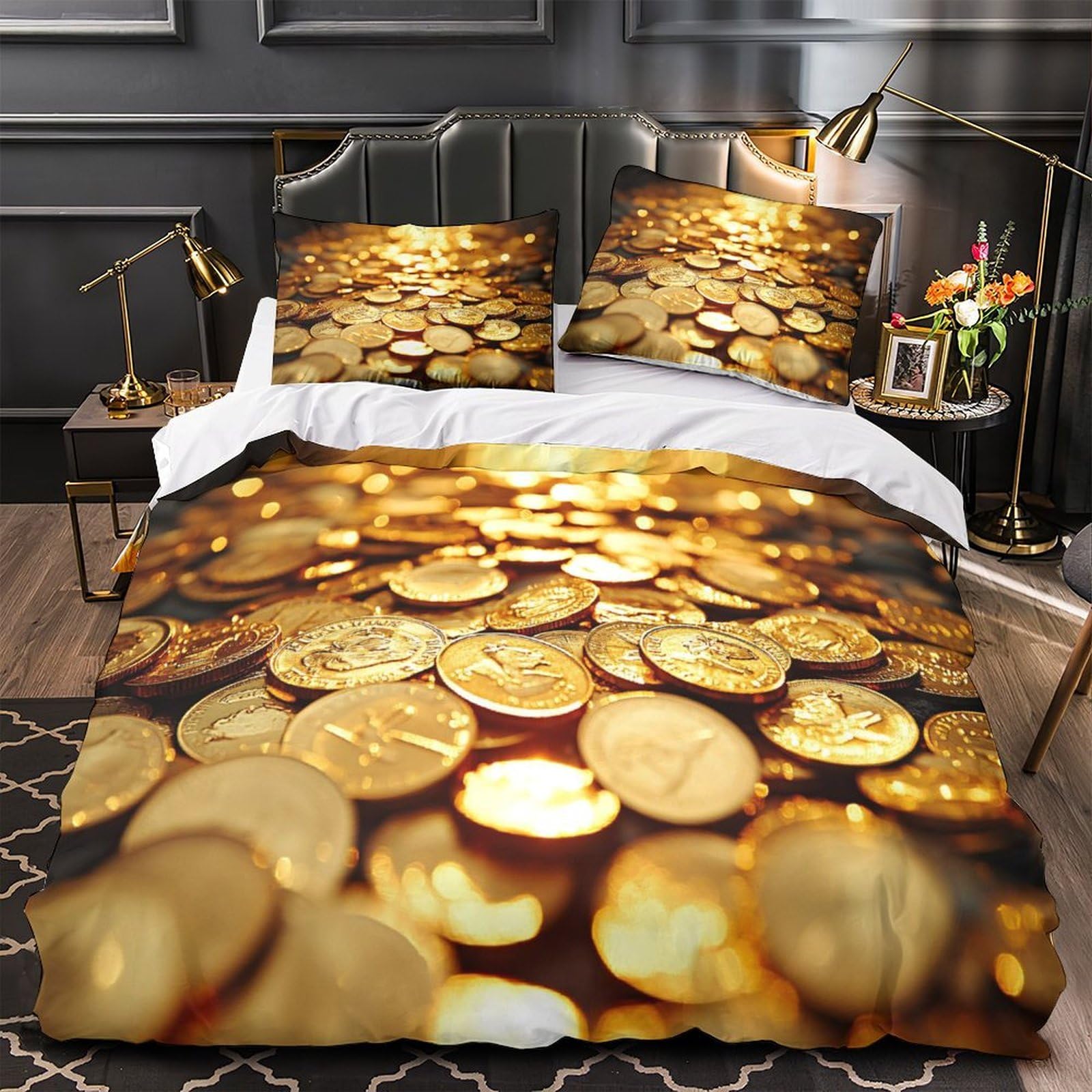 Housse de couette papillons dorés 3D lit double confortable 200x200