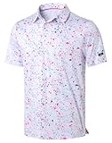 Mens Golf Polo Shirts Short Sleeve Dry Fit Performance Moisture Wicking Casual Print Collared Golf Shirts for Men