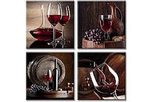 JiazuGo Wine Canvas Wall Art - 4-Panel Burgundy Wine Canvas Prints for...