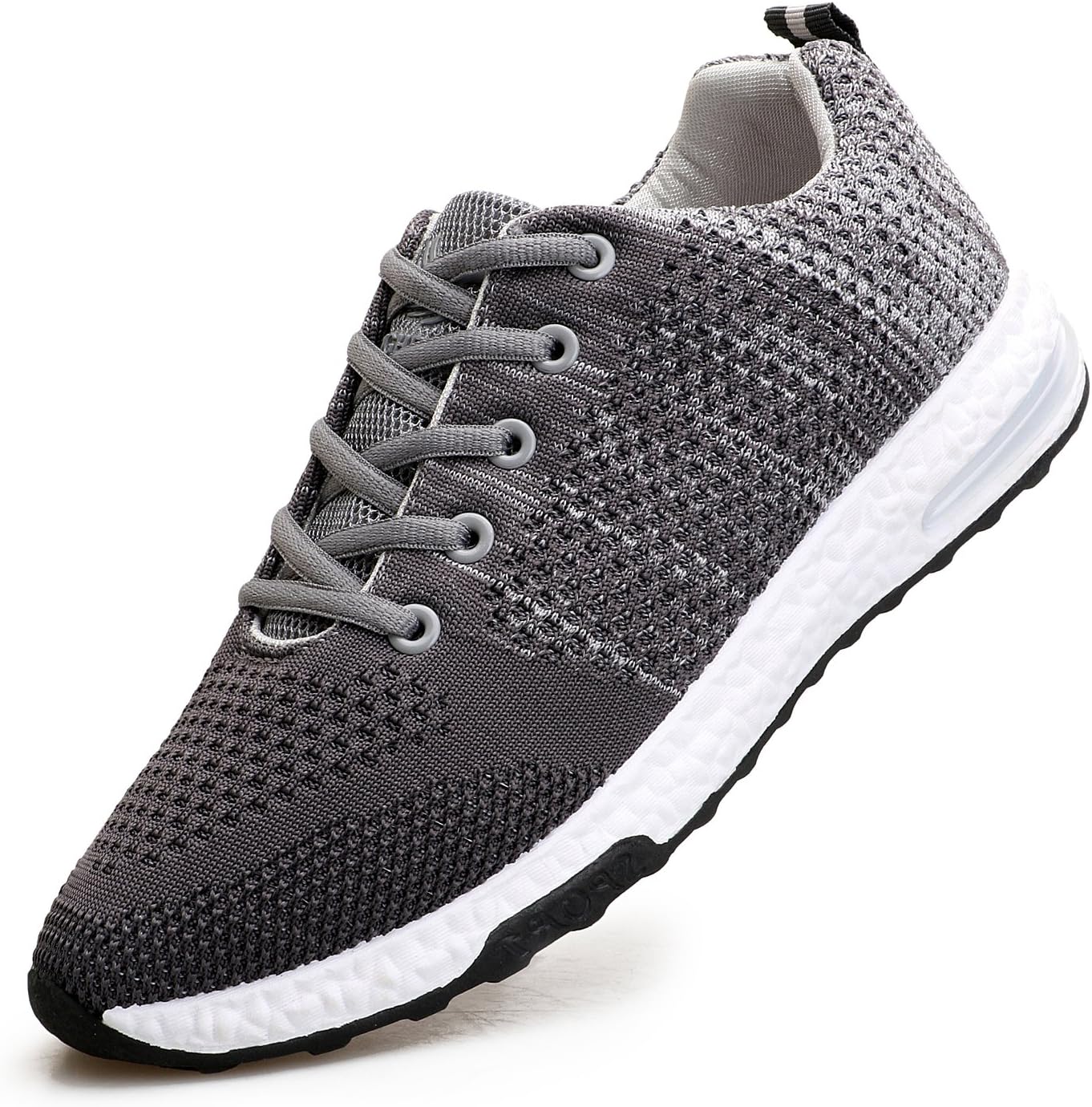 WELMEE Men's Knit Comfortable Breathable Casual Air Sneakers Lightweight Athletic Tennis Walking Running Shoes Grey