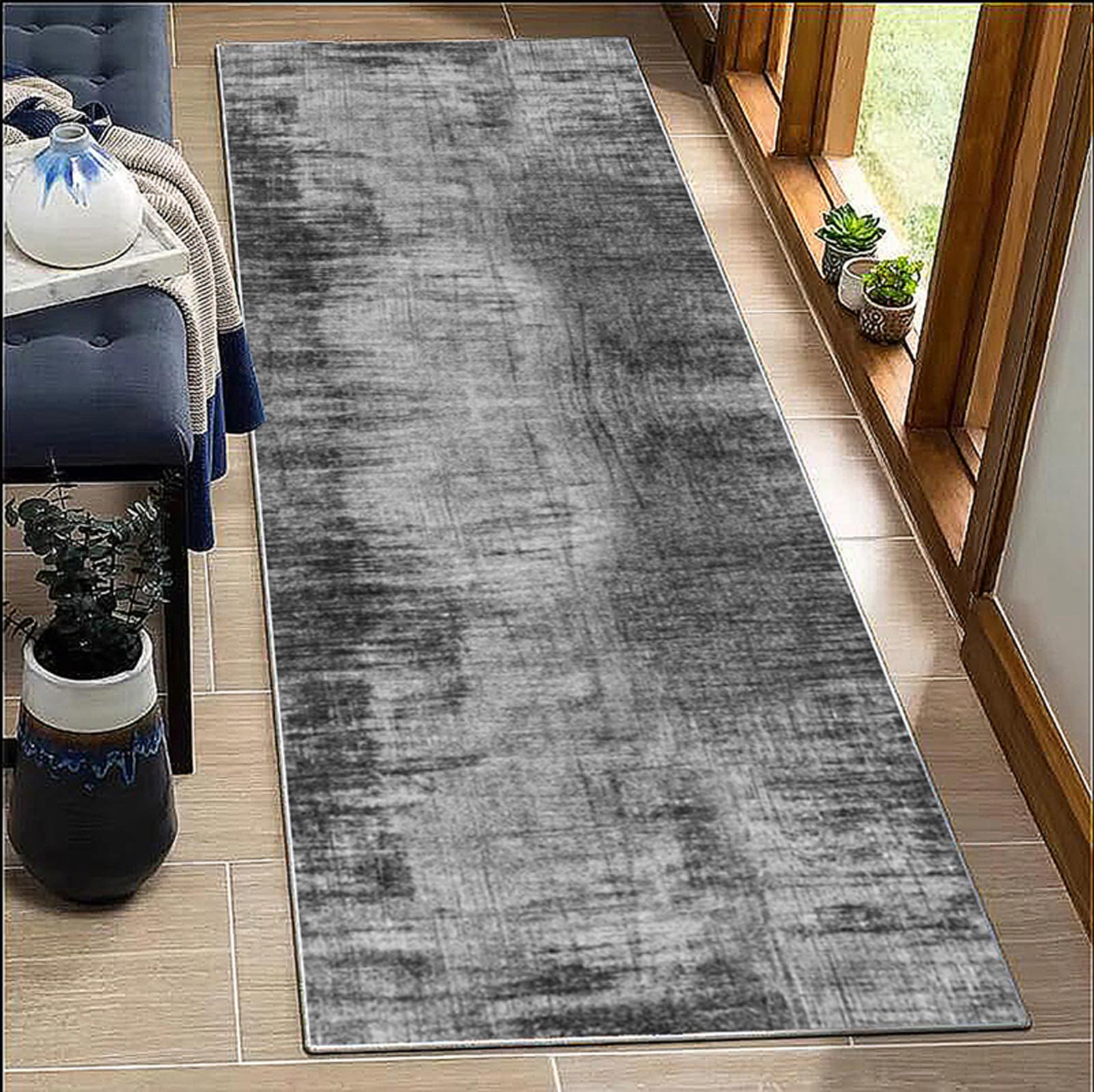 BORKOY Non-Slip Abstract Dark gray Runner Rug 70x450cm – Extra Long Washable Hallway Carpet Kitchen Floor Mat for Entryway Corridor Living Room Bedroom Indoor Outdoor — image 1