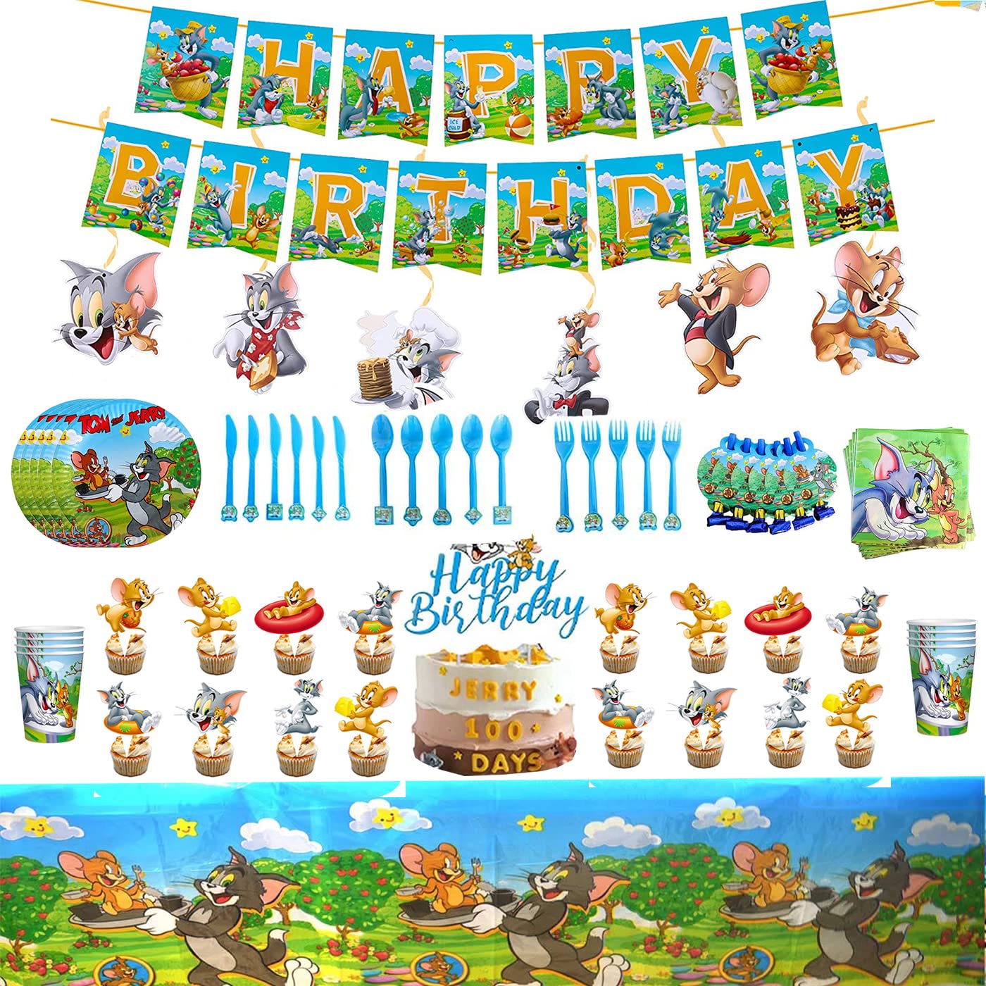 Buy Tom and Jerry Birthday Party Supplies 109Pcs set Includes Happy