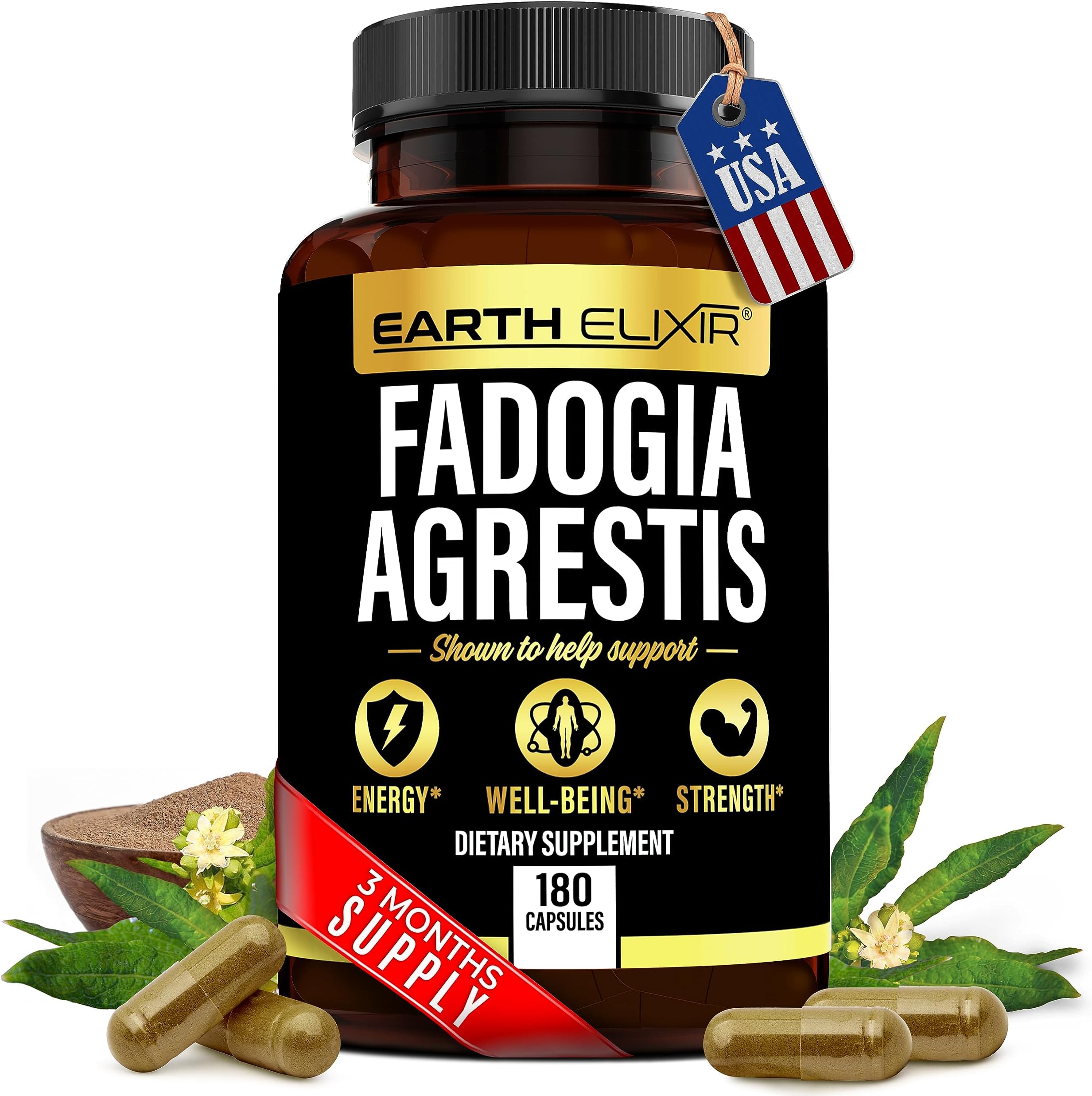 - Earth Elixir Fadogia Agrestis Supplement 900mg (180 Capsules) - Made in USA - 3 Month Supply - 3rd Party Tested - Fadogia Agrestis Extract -Max Purity – 100% Pure – Fadogia Agrestis Capsules