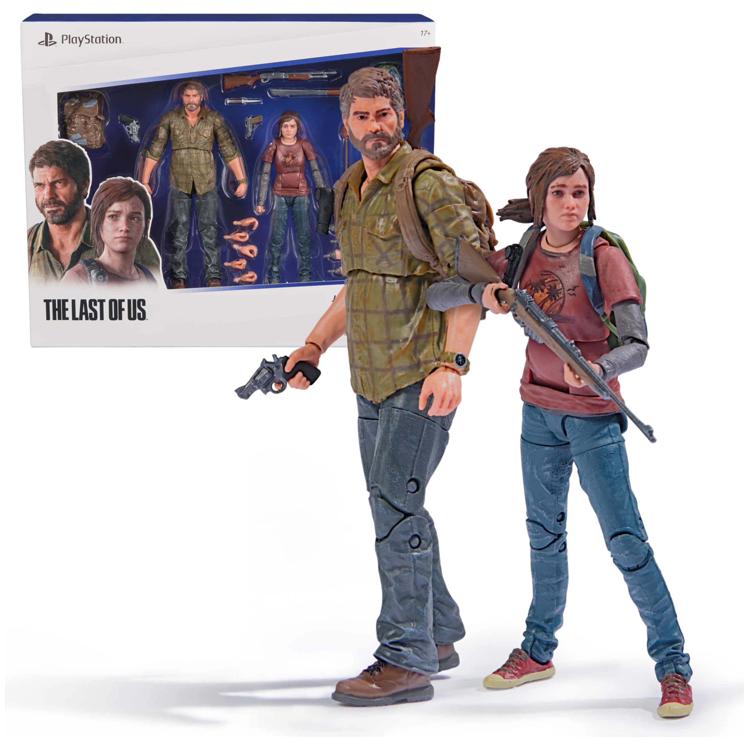 PlayStation The Last of US, 2-Pack 15-cm Joel & Ellie Action Figures with 19 Accessories, The Shapes Collection, for PS5 Fans & Collectors Aged 17+ - 6" 2-Pack Joel & Ellie Figures