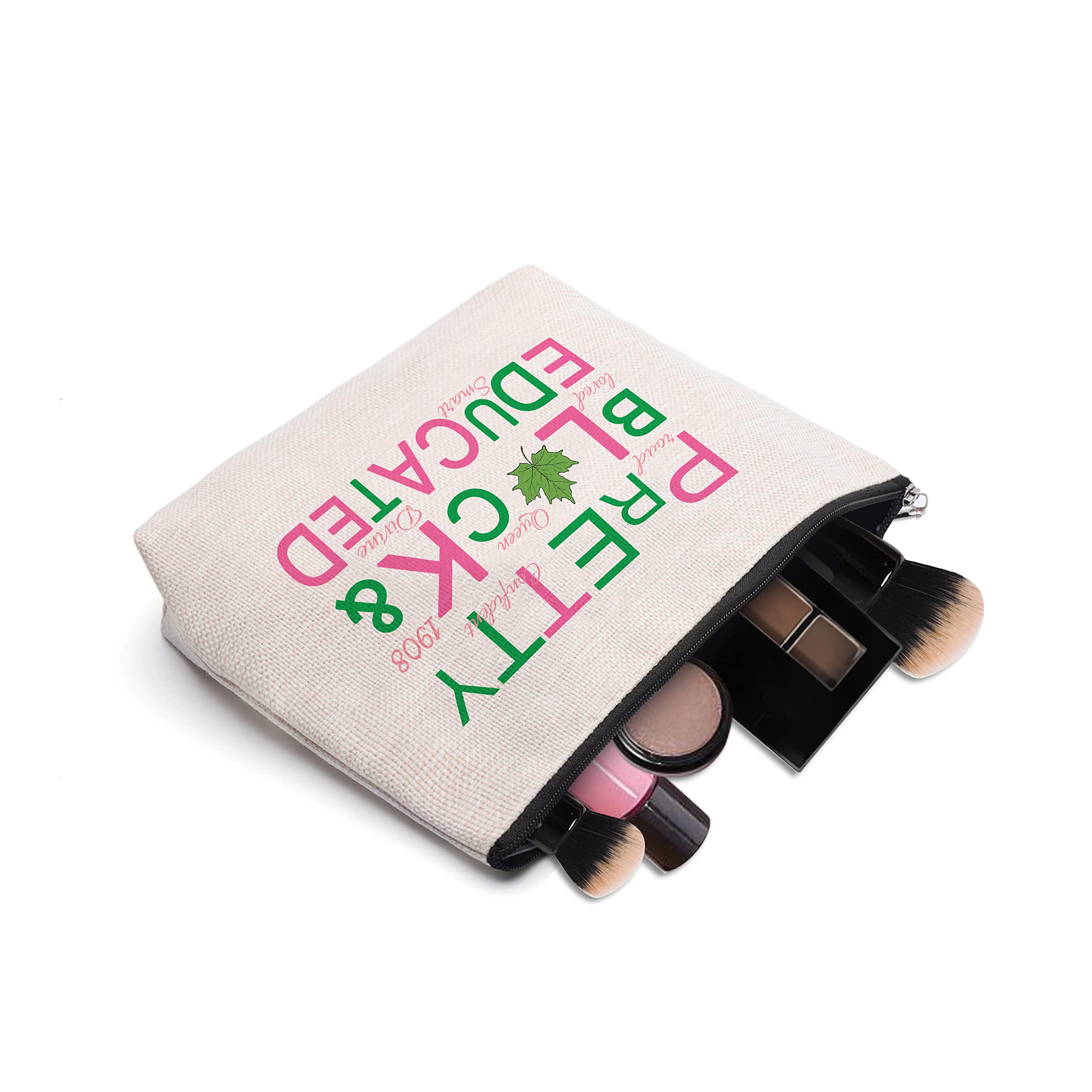 Sorority Gift Pink and Green Makeup Cosmetic Bags Black Greek Sorority Gift Paraphernalia for Sister Friend