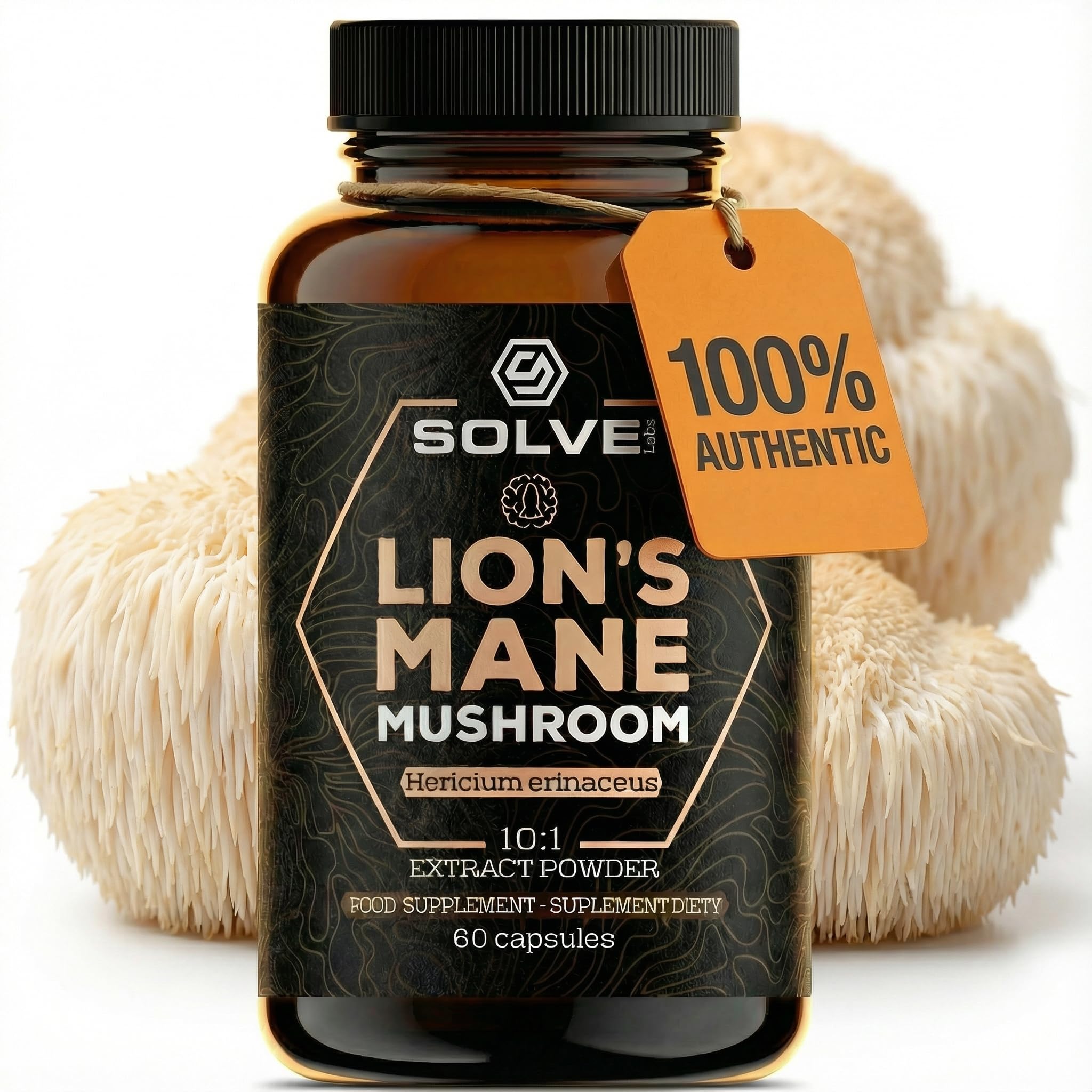 ● Capsules d'extrait de crinière de lion de qualité supérieure ● 100% de fructifications ● 45% de bêta-D-glucanes ● Extrait 10:1 ● Sans additifs ni agents de remplissage ● 60 unités
