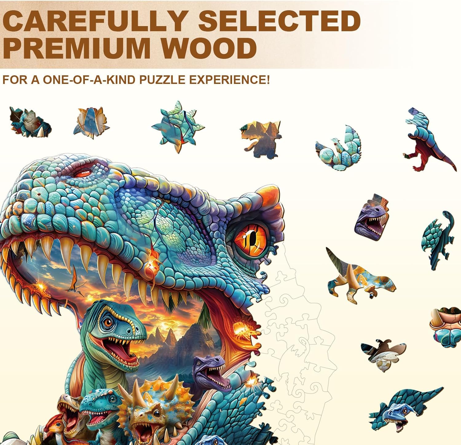 Wooden Puzzles for Adults - Fantasy Dinosaur Wooden Puzzle - Unique Animal Shapes Wooden Jigsaw Puzzles for Adults - Easter Gifts for Wood Puzzle Lovers, Family (13.4 * 12.9in -300 Pieces)