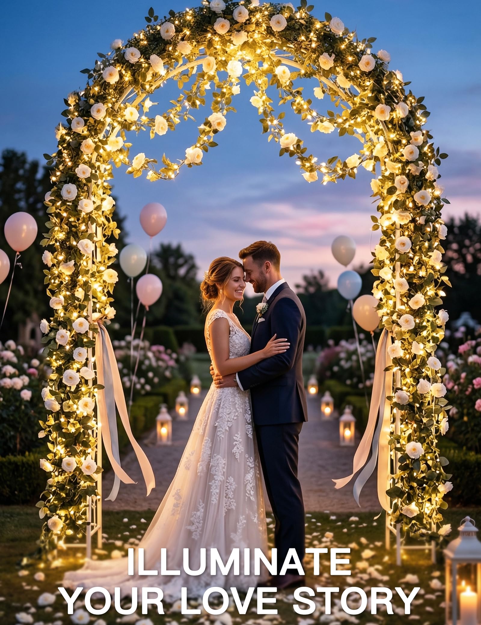 SUDDUS Guirnalda de 60 LED con luces de camelia blanca, funciona con pilas, cable transparente