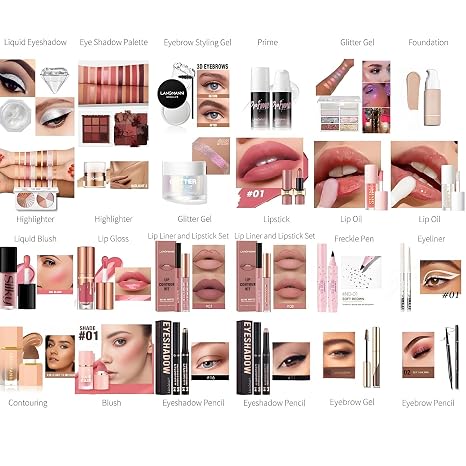 Beauty 26 Pieces Holiday Gift Sets Complete Cosmetic Starter Set with Eyeshadow Foundation Concealer Lip Gloss Blush Eyeliner Surprise Gift Set for Mother's Day and Birthday