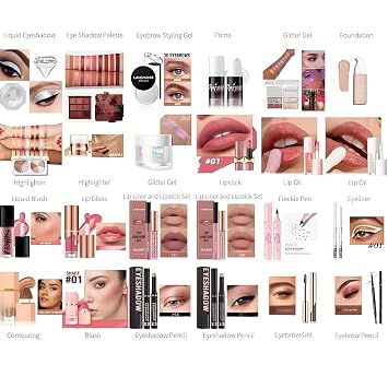 Beauty 26 Pieces Holiday Gift Sets Complete Cosmetic Starter Set with Eyeshadow Foundation Concealer Lip Gloss Blush Eyeliner Surprise Gift Set for Mother's Day and Birthday