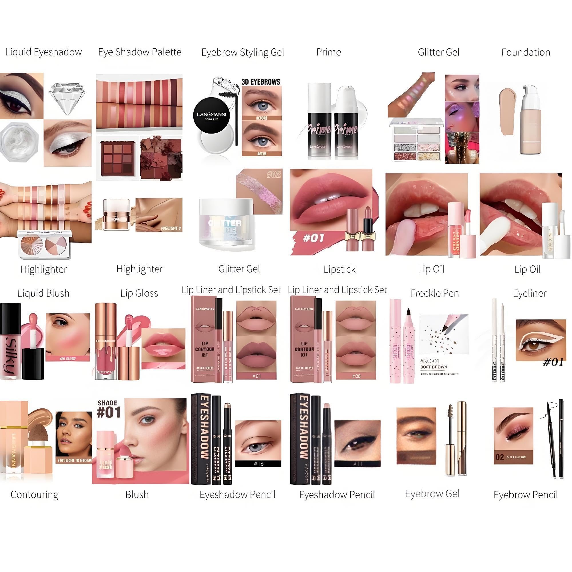 Beauté 26 pièces Coffret cadeau pour les fêtes, kit complet de cosmétiques pour débutants avec ombre à paupières, fond de teint, gloss, blush, eye-liner, Coffret cadeau surprise pour la fête des Mères