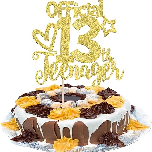 1 paquete de 1 decoración oficial para tartas de 13 años con purpurina dorada para cumpleaños de 13 años, decoración de pastel de trece 13 fabulosos