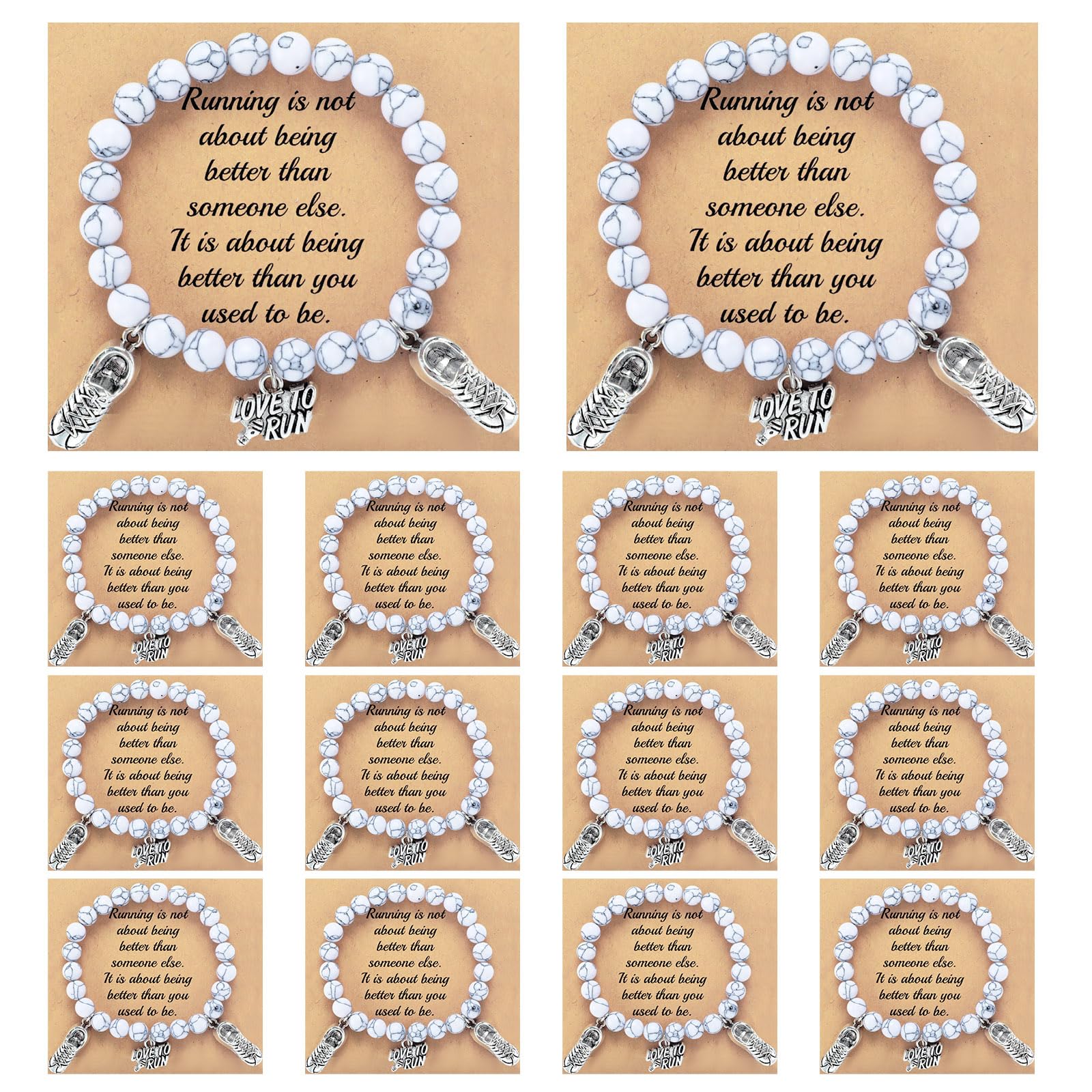 Tondiamo 10 Set Cross Country Gift for Marathon Runner Bracelets with Card