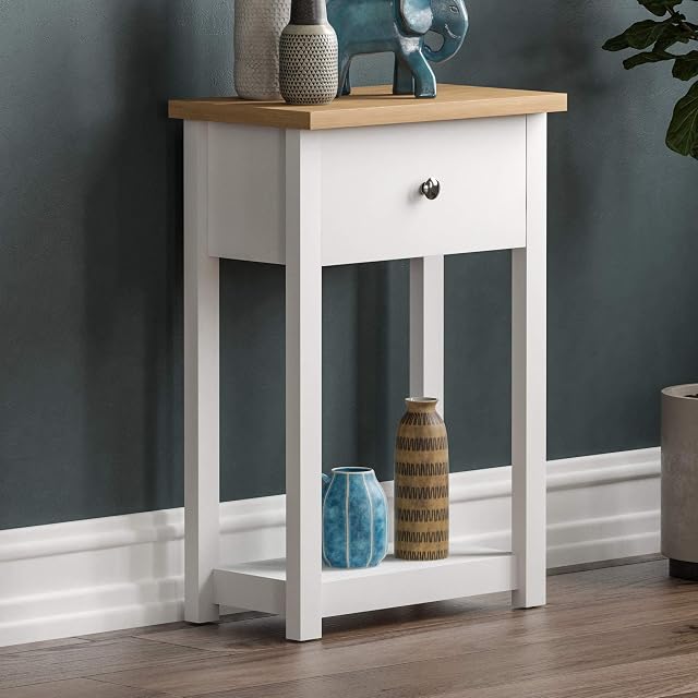 Vida Designs Arlington Console Table Shelf Hallway Side End Dressing Table MDF (White, 1 Drawer)