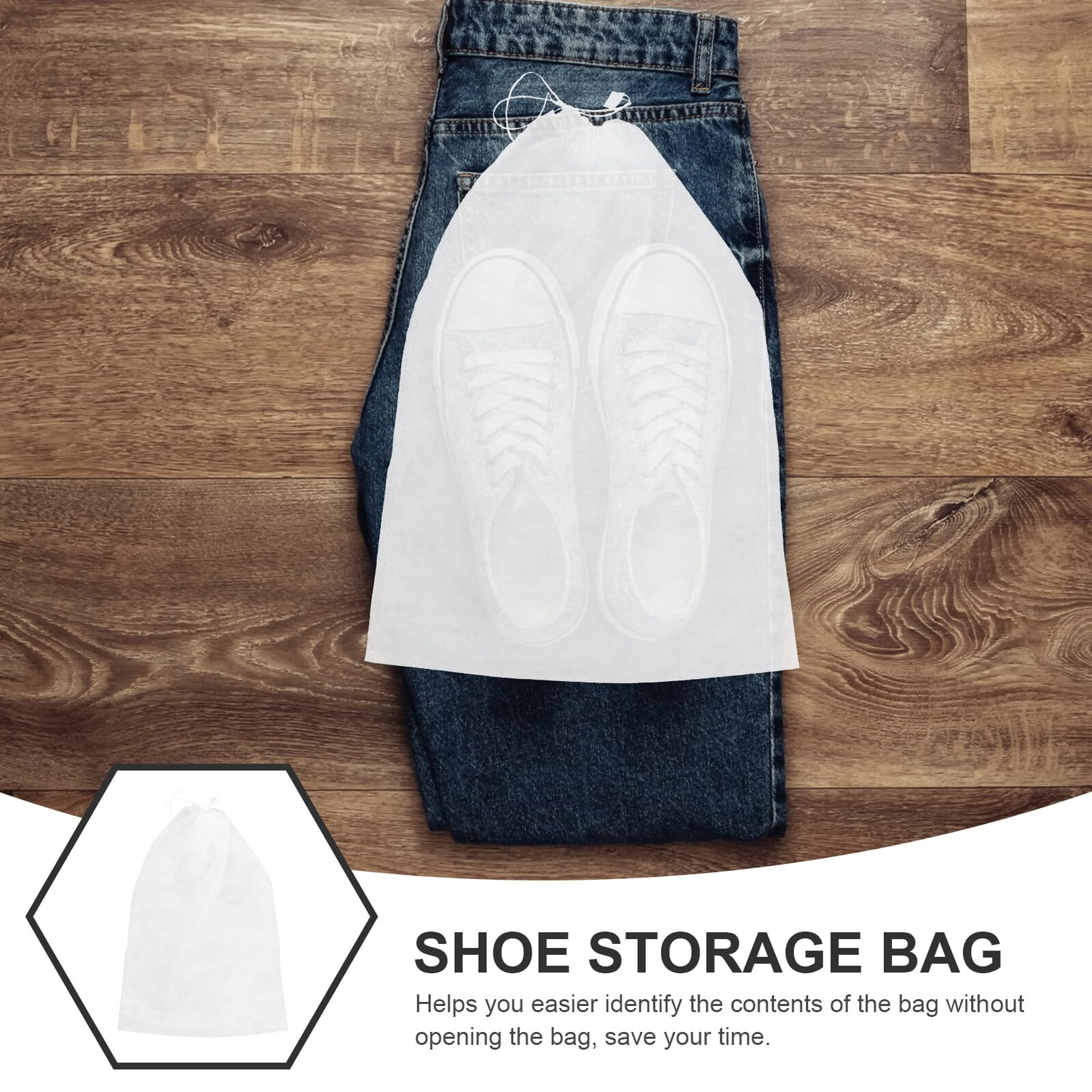 Sacchetti per Scarpe Coulisse Non Tessuto Bianco, Leggeri e Riutilizzabili, 50 Pezzi per Viaggio e Domestico, Adatti a Scarpe e Stivaletti