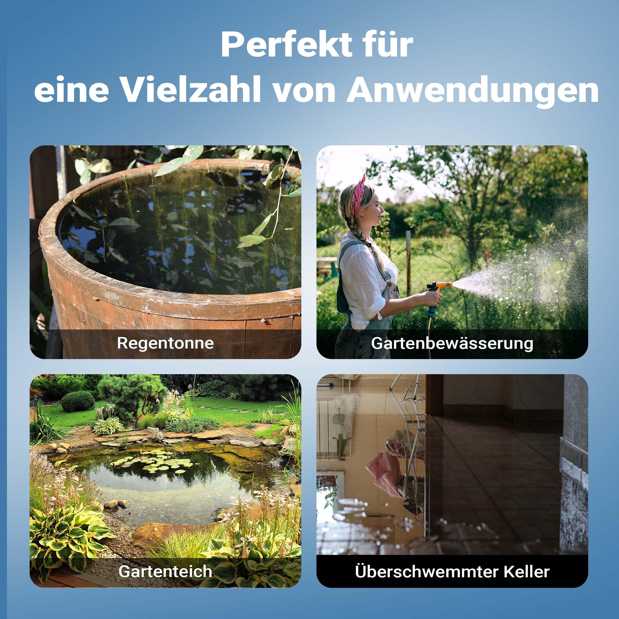 Wiltec Tauchpumpe mit Trockenlaufschutz und Schwimmerschalter 1200 W, Tiefbrunnenpumpe 6000 l/h, Wasserpumpe mit Schwimmer bis 7 m Tiefe & 40 m Förderhöhe