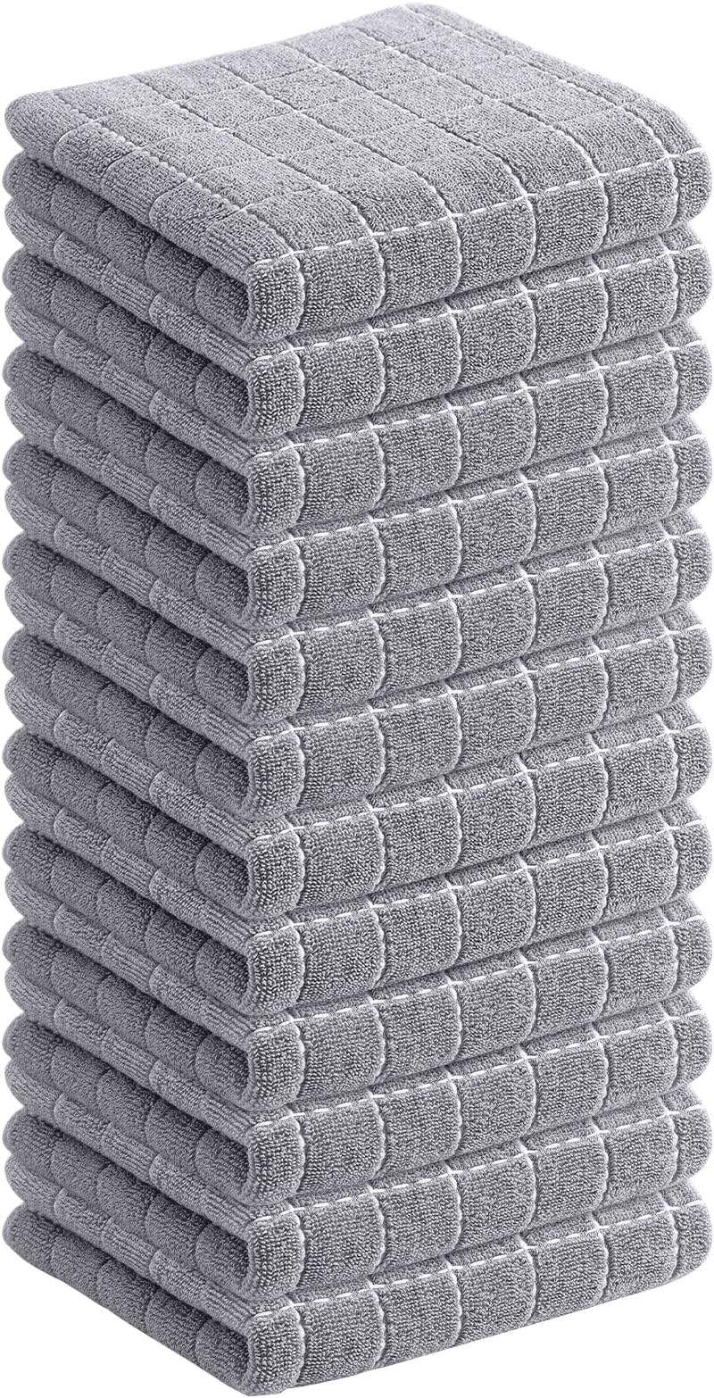 Homaxy 100% Cotton Terry Kitchen Dish Cloths, 12 Pack, Light Grey