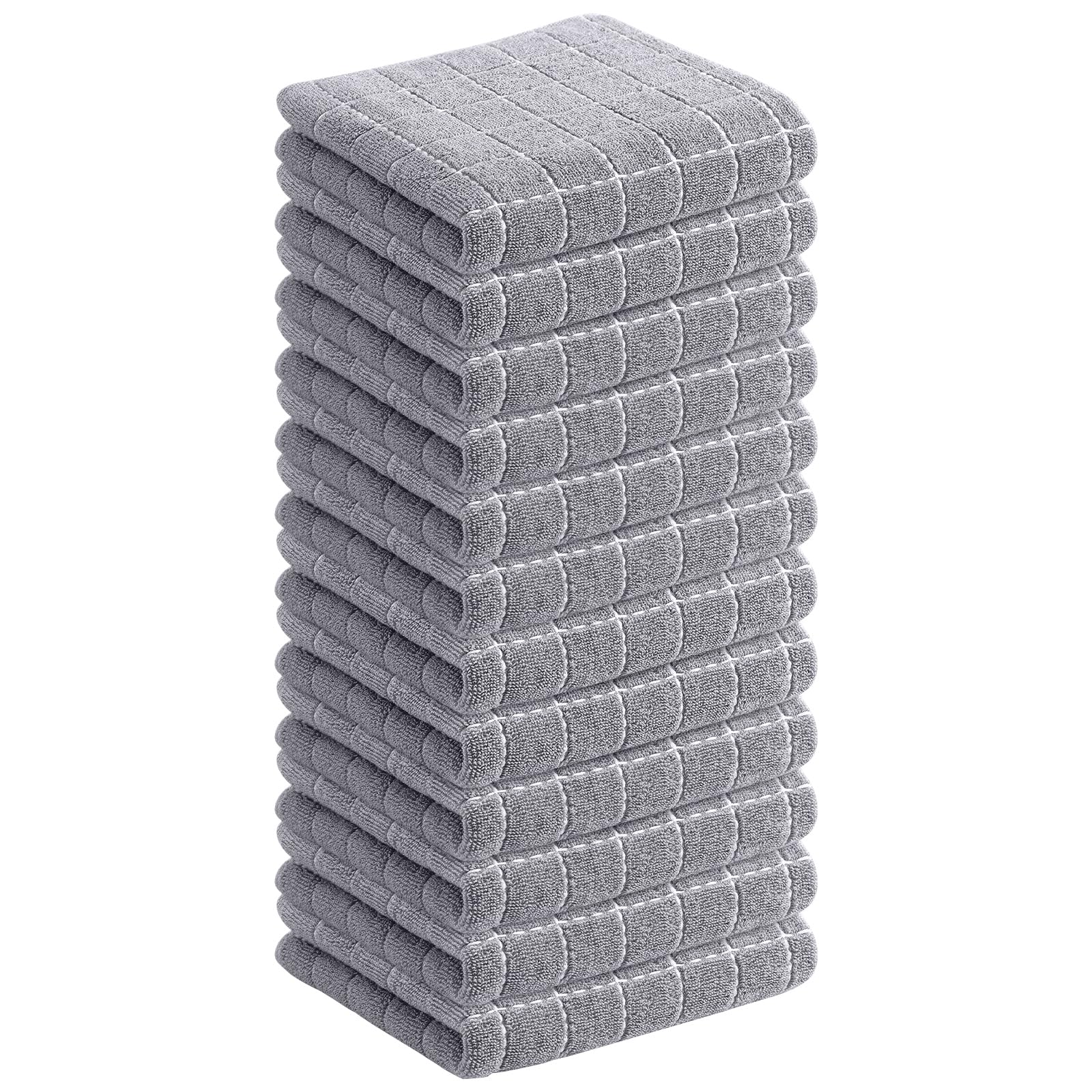 Homaxy 100% Cotton Terry Kitchen Dish Cloths, 12 Pack, Light Grey | Ultra Soft and Absorbent, Suitable for Drying and Washing Dishes